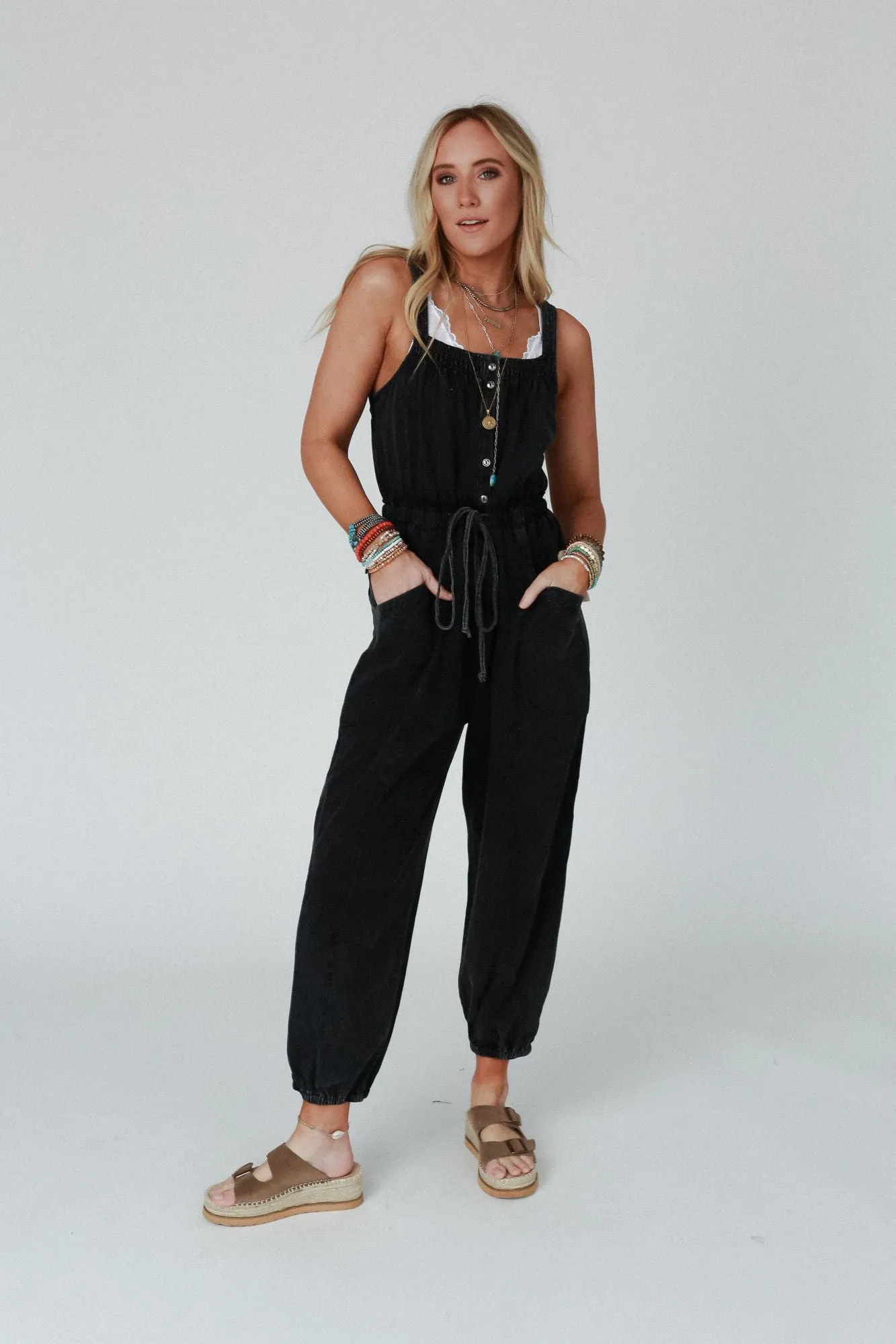 Easy On Me Drawstring Jumpsuit - Black