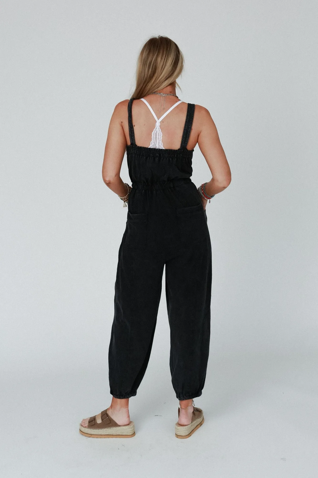 Easy On Me Drawstring Jumpsuit - Black