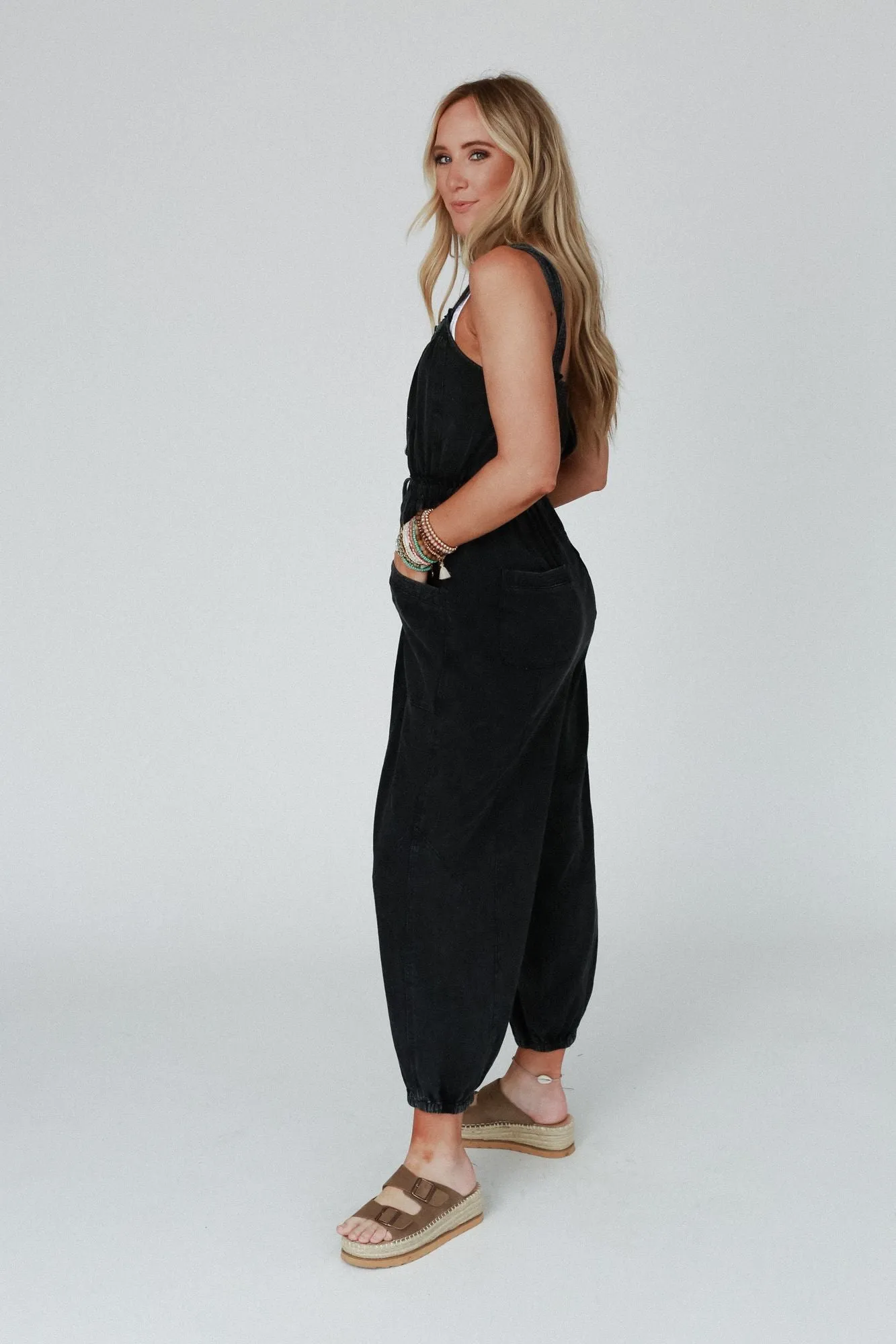 Easy On Me Drawstring Jumpsuit - Black