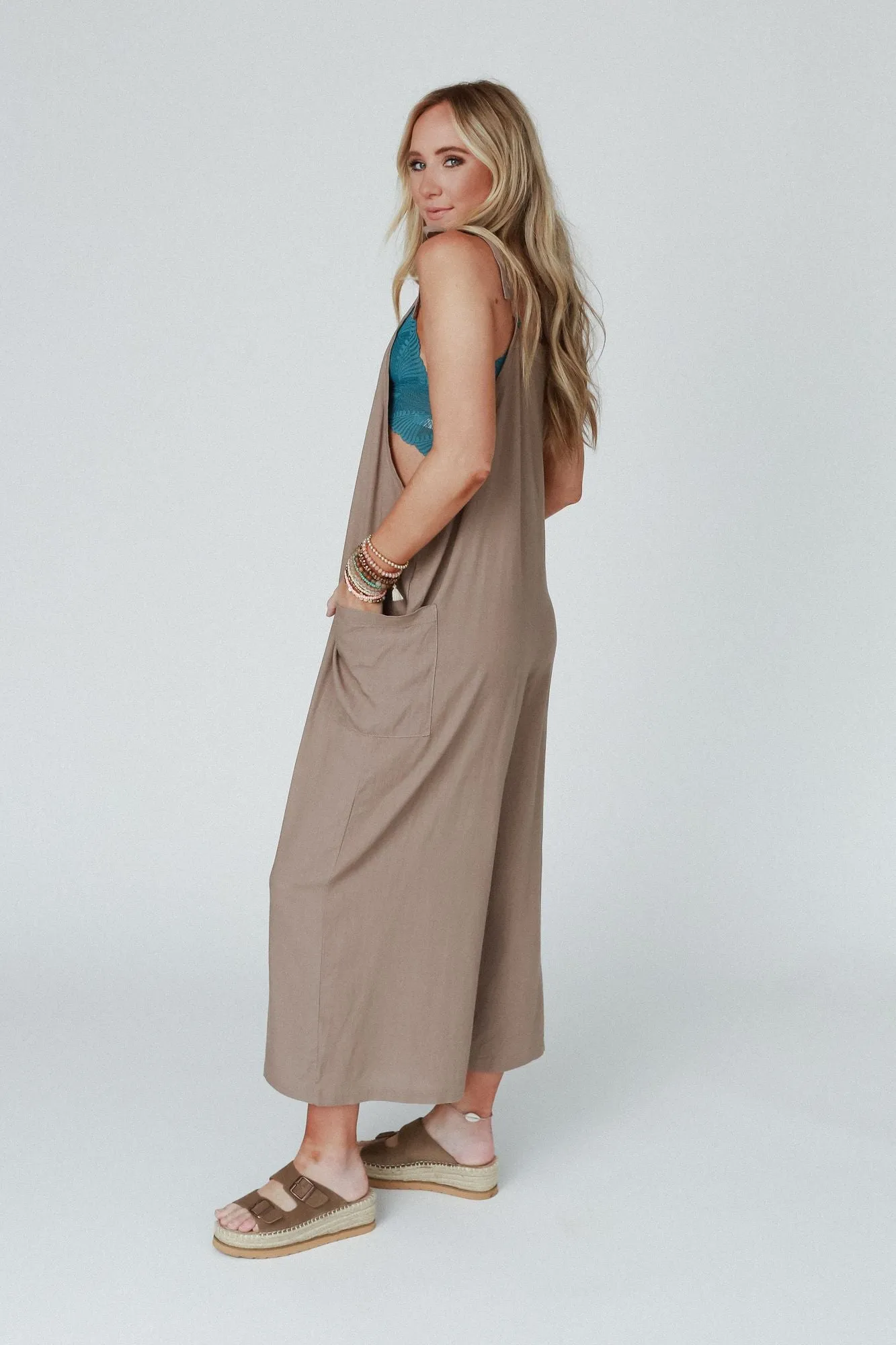 Easy Road Wide Leg Jumpsuit - Khaki