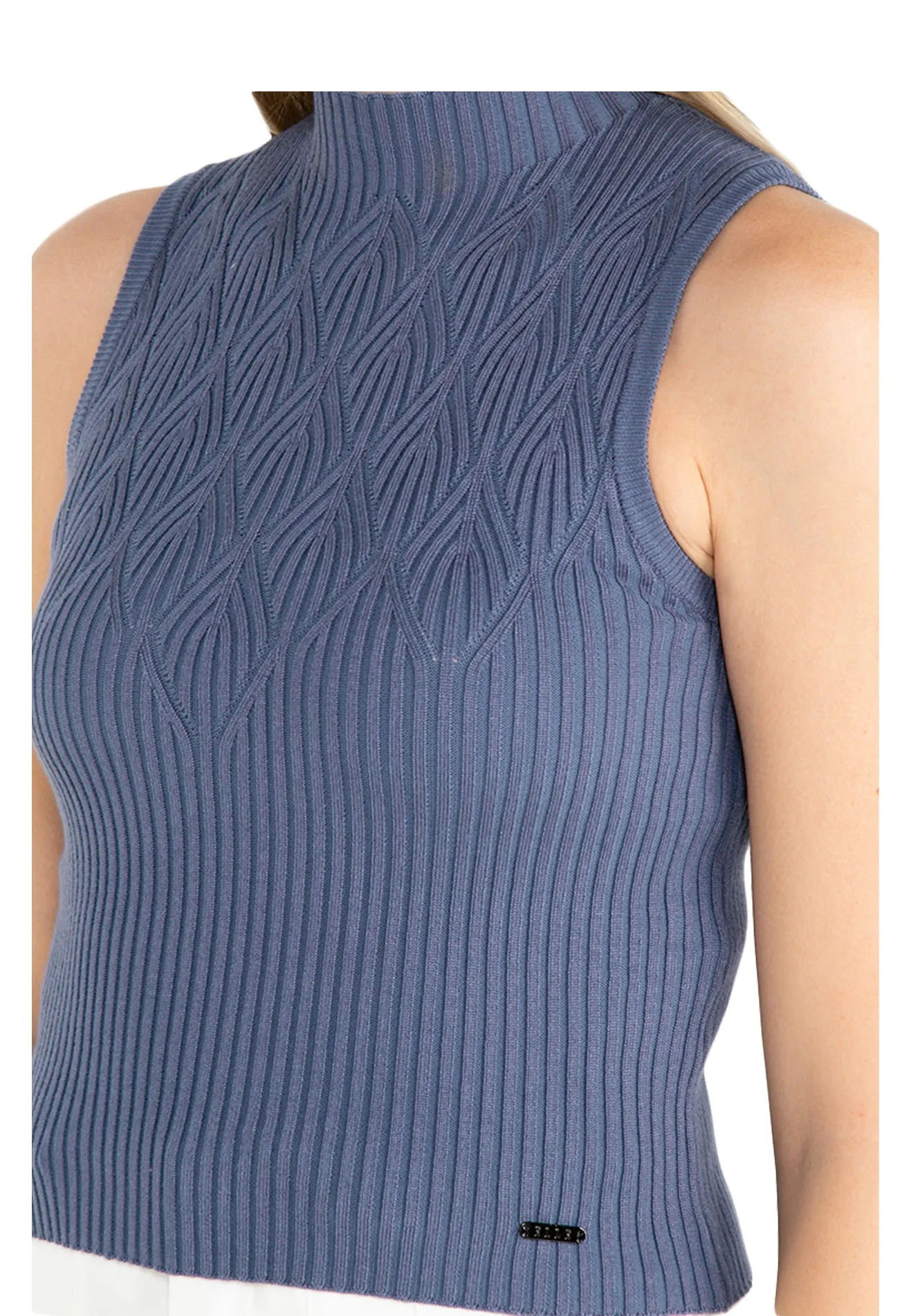 ELLE Apparel High Neck Sleeveless Yarn Knit Top