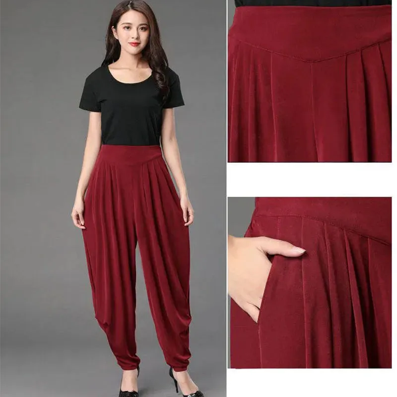 fashion harem pants Elastic band high waist Loose wide leg Loose