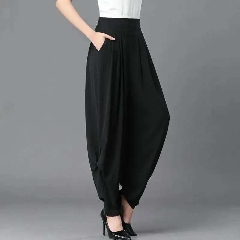 fashion harem pants Elastic band high waist Loose wide leg Loose