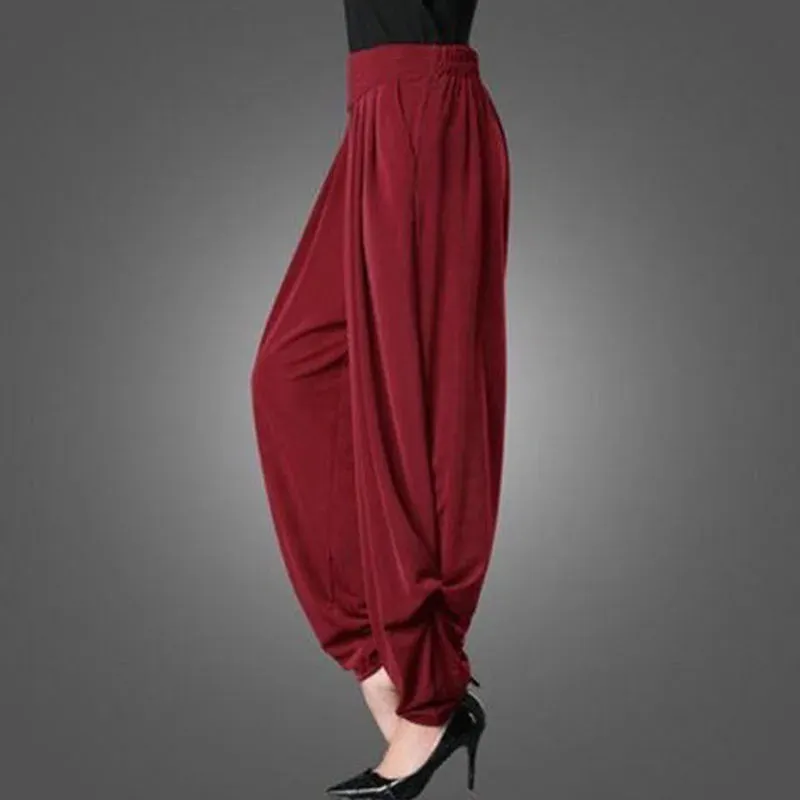 fashion harem pants Elastic band high waist Loose wide leg Loose