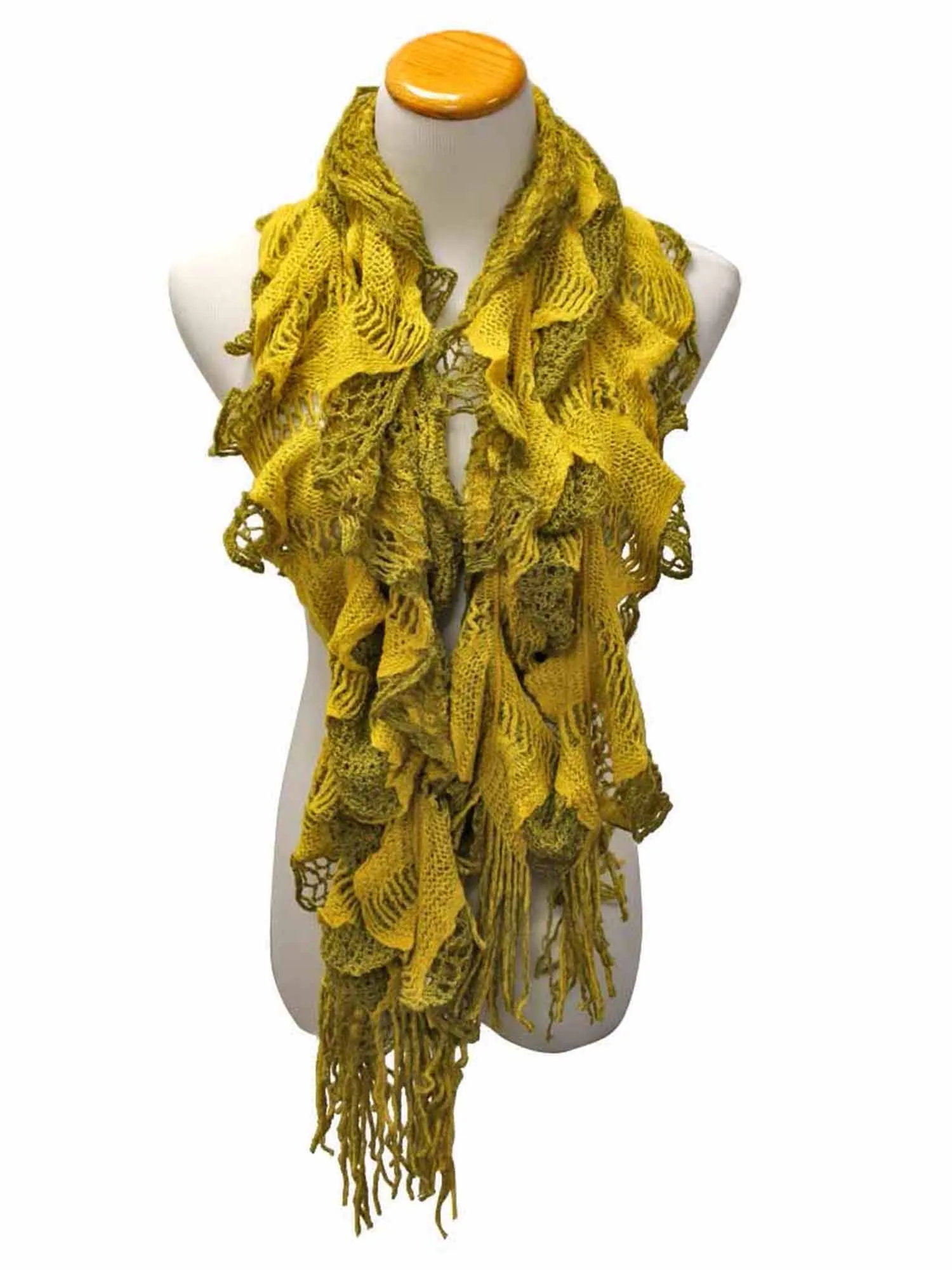 Feminine Ruffled Knit Winter Scarf With Fringe