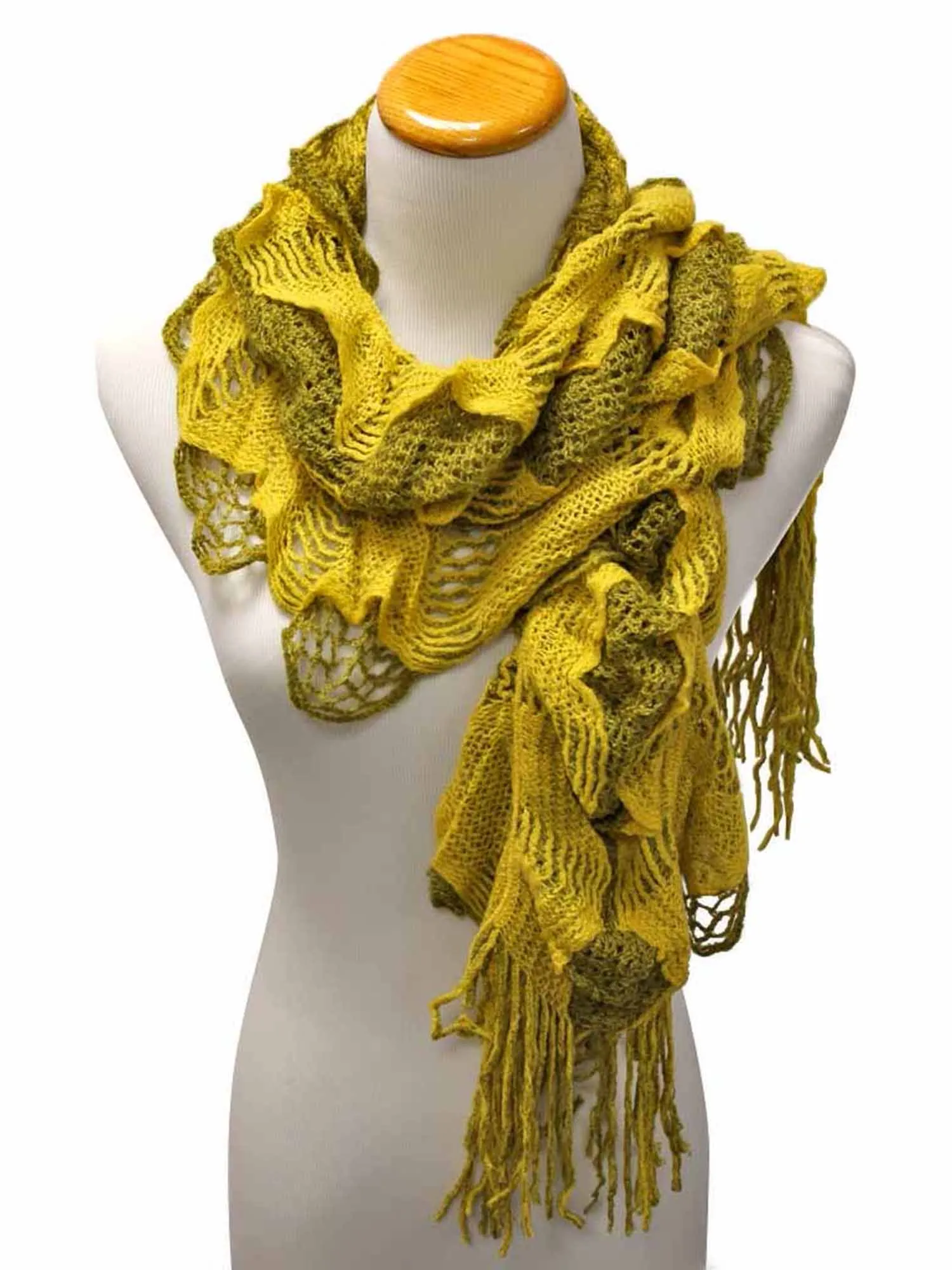 Feminine Ruffled Knit Winter Scarf With Fringe