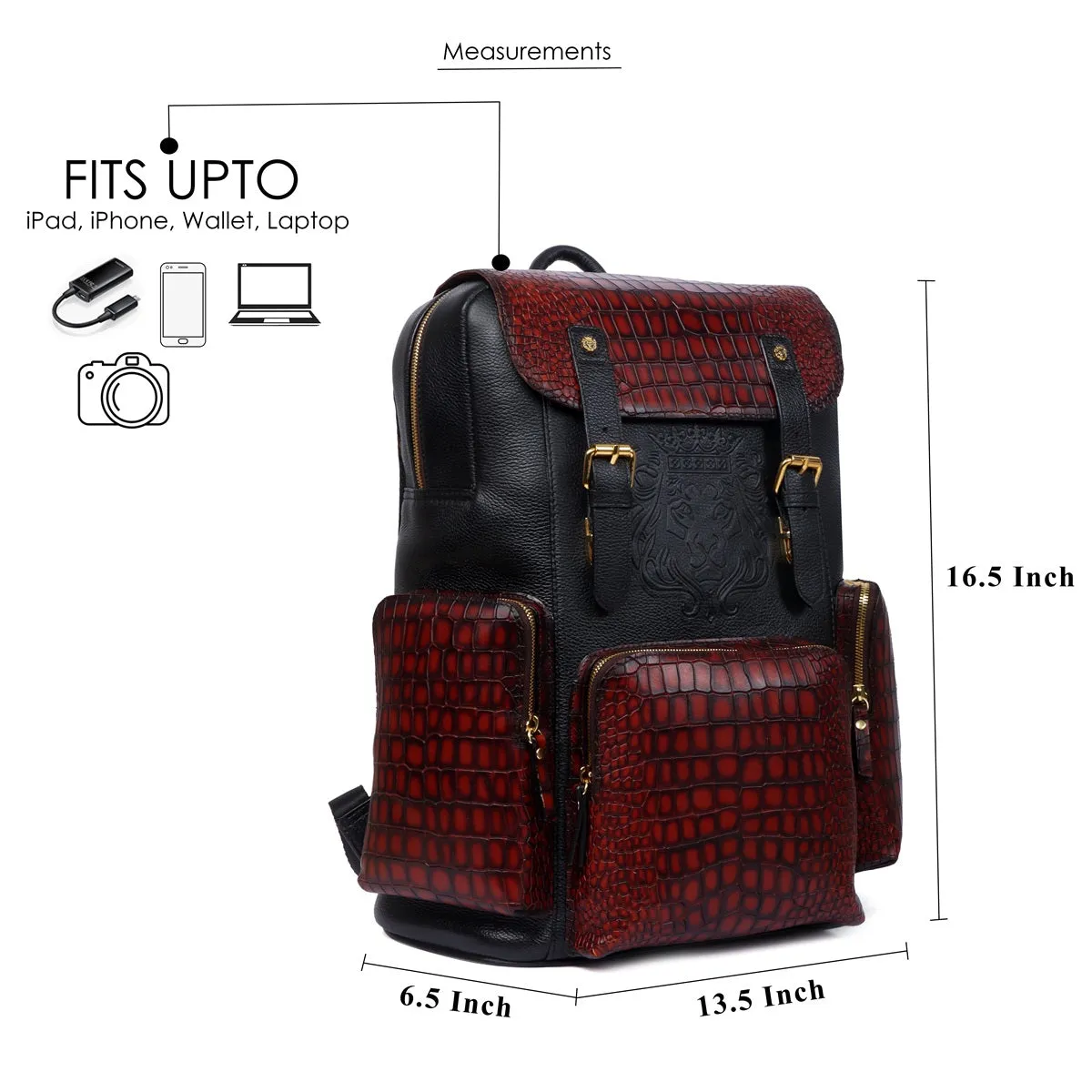 Flap-Over Smokey Backpack In Tan & Black Croco Textured Leather