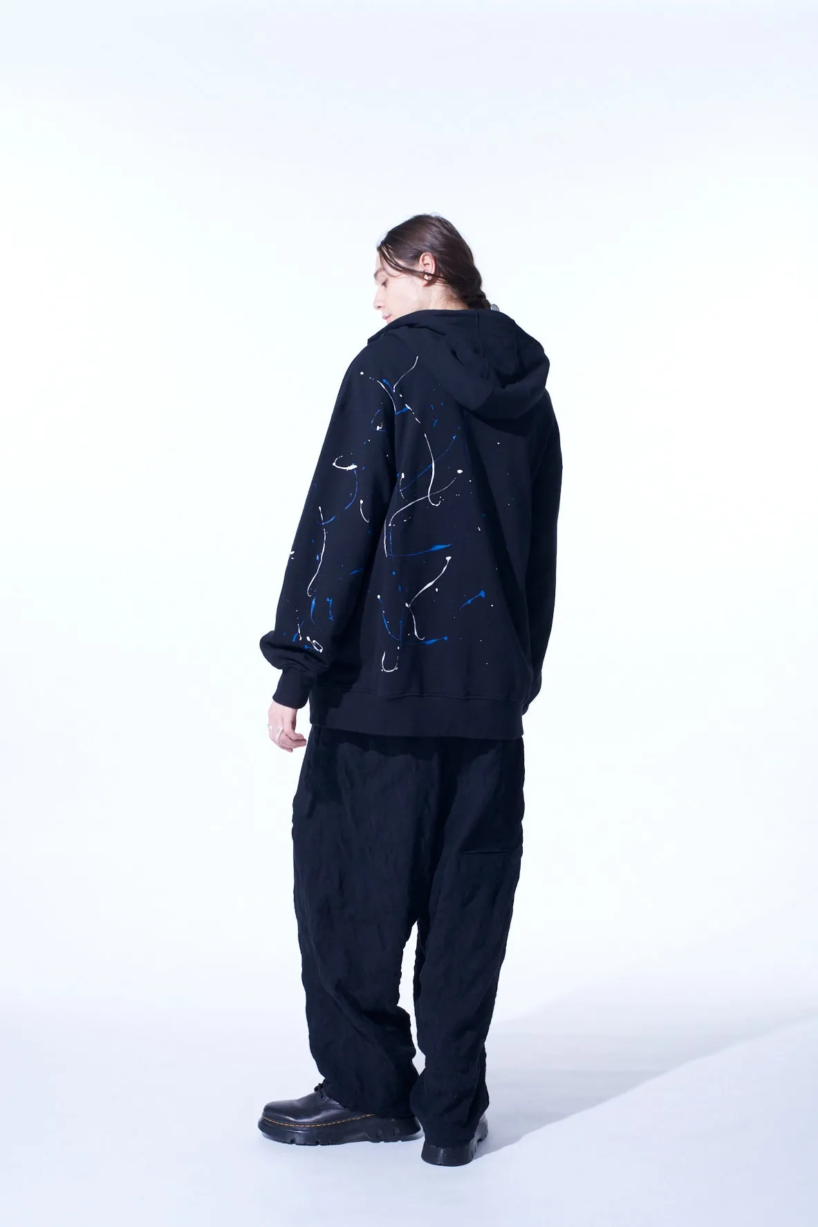 FRENCH TERRY SPLASH PAINTED ZIP-UP HOODIE BLUE