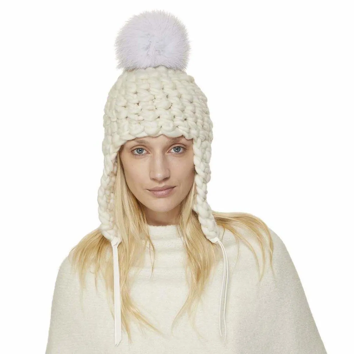 fro tri 1 custom pom beanies - Cream 