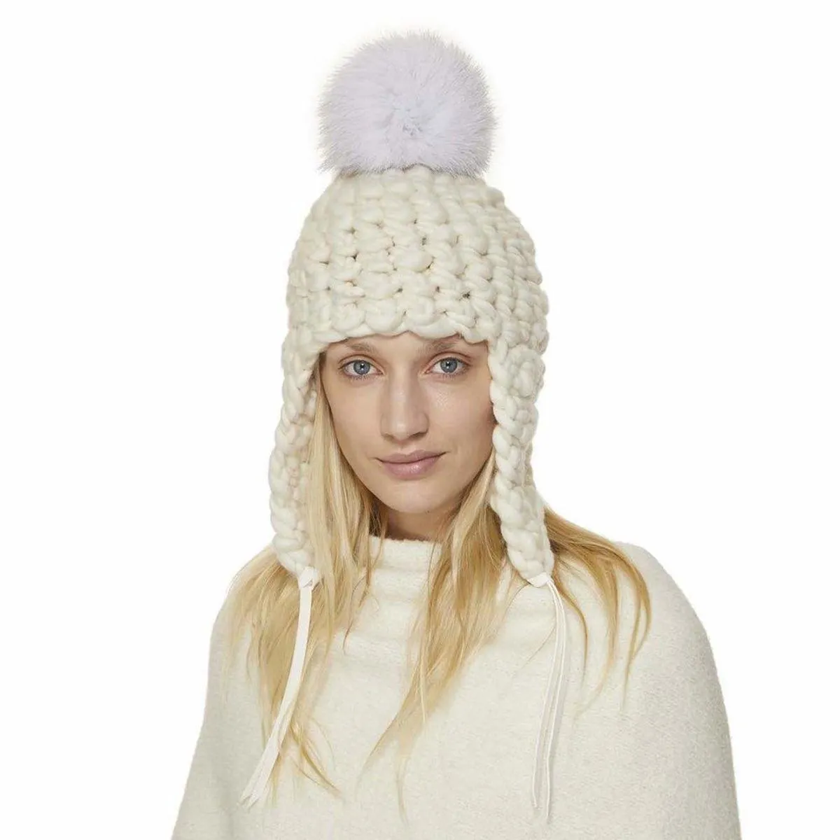 fro tri 1 custom pom beanies - Cream 