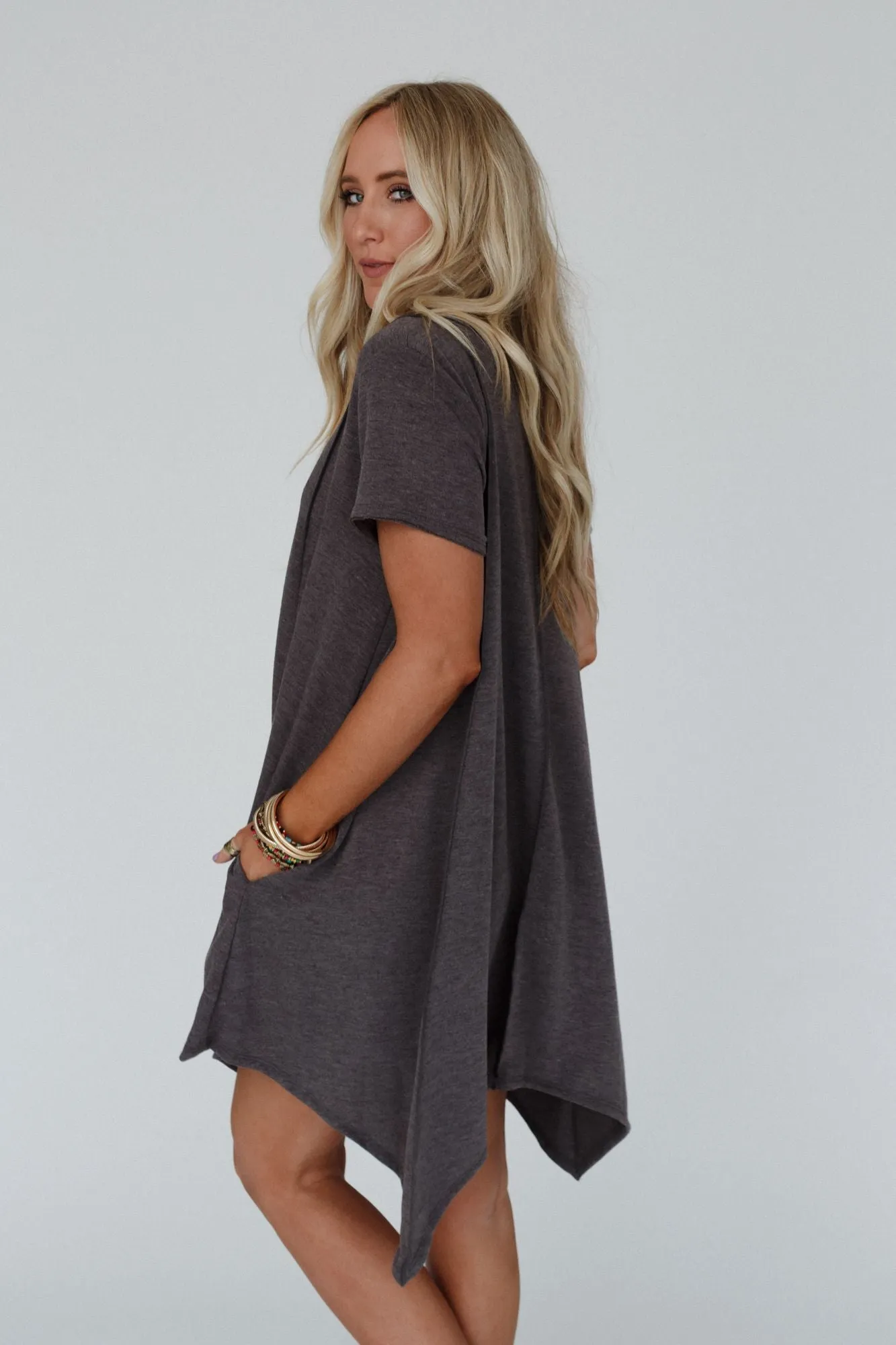 Golden Hour Short Sleeve Dress - Charcoal