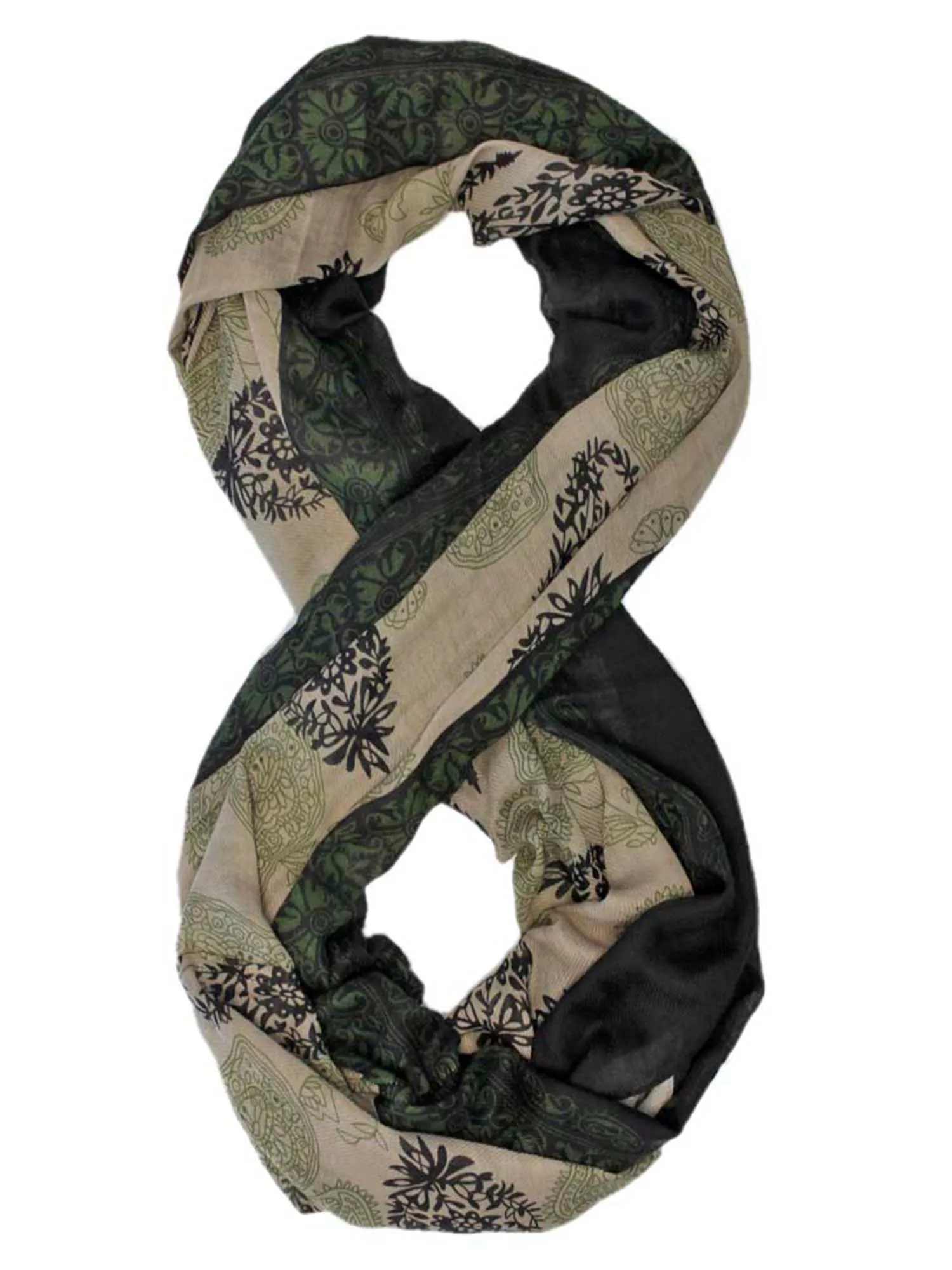 Green Two-Tone Twill Paisley Print Infinity Scarf