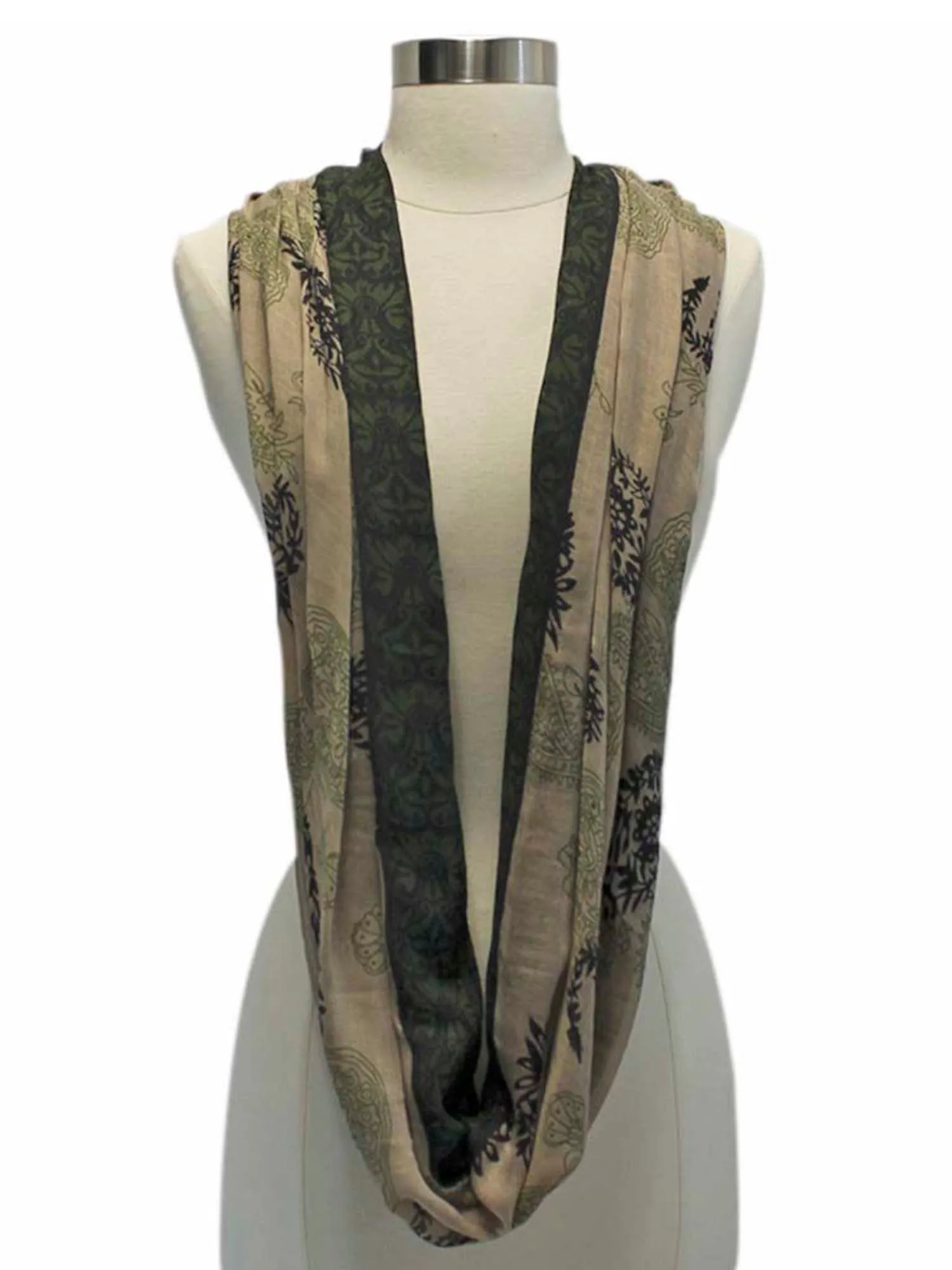 Green Two-Tone Twill Paisley Print Infinity Scarf