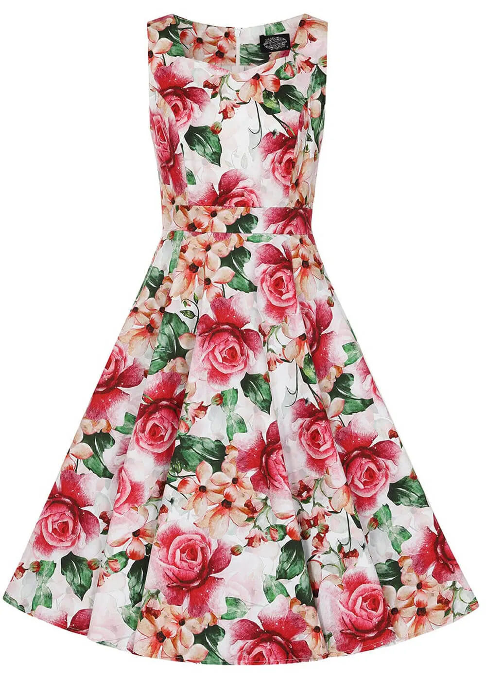 Hearts & Roses Gracie Floral 50's Swing Dress Off White