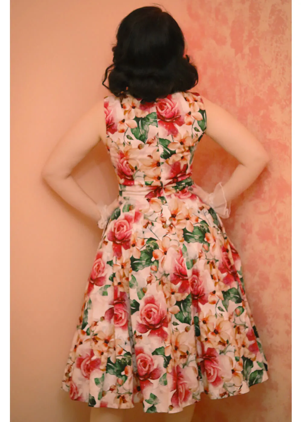 Hearts & Roses Gracie Floral 50's Swing Dress Off White