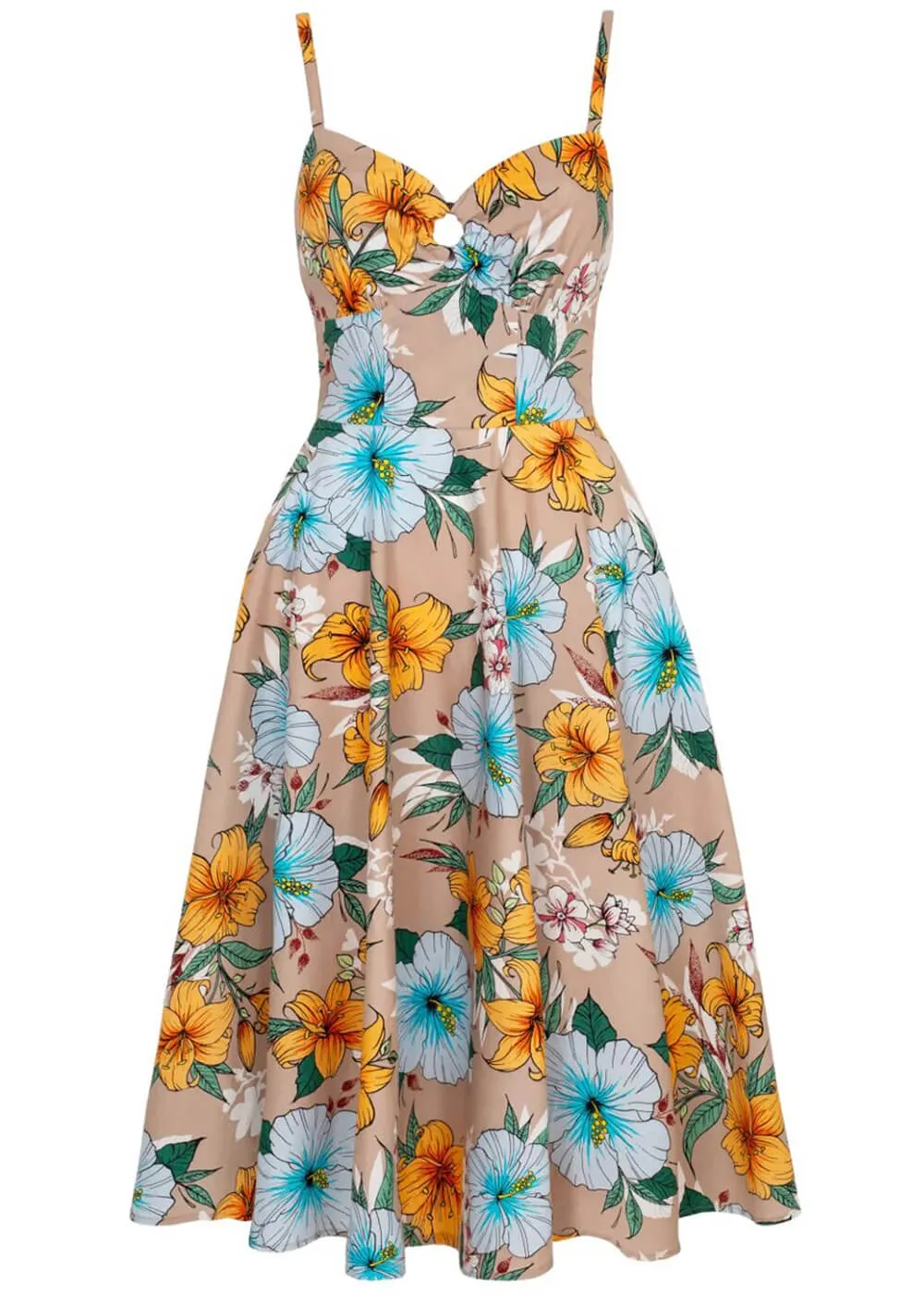 Hell Bunny Pattaya Floral 50's Swing Dress Beige