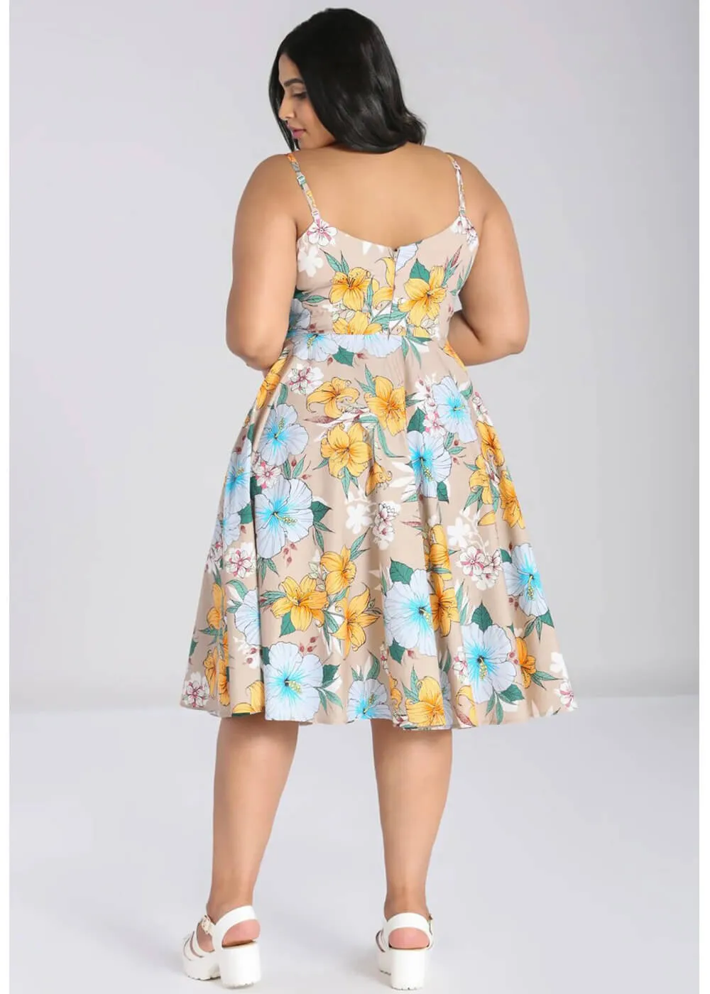 Hell Bunny Pattaya Floral 50's Swing Dress Beige