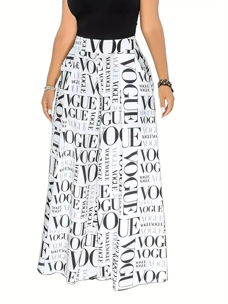 High waist pocket elastic wide leg Letter print Womens pants