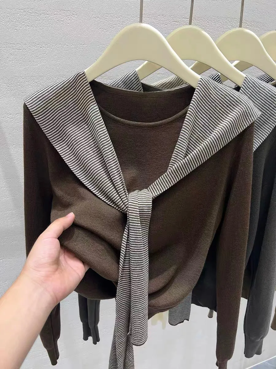 Hooded shawl all-in-one loose knitted hoodie for women 2023 autumn new fashion niche sweater foreign style top