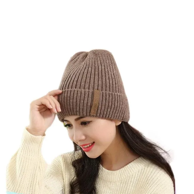 Hot Selling Women 2 Use Beanies Knitted Wool  Warm Female Hats For Women Girls Pompon Ball Skullies Caps Bonnet GS