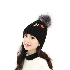 Hot Selling Women 2 Use Beanies Knitted Wool  Warm Female Hats For Women Girls Pompon Ball Skullies Caps Bonnet GS