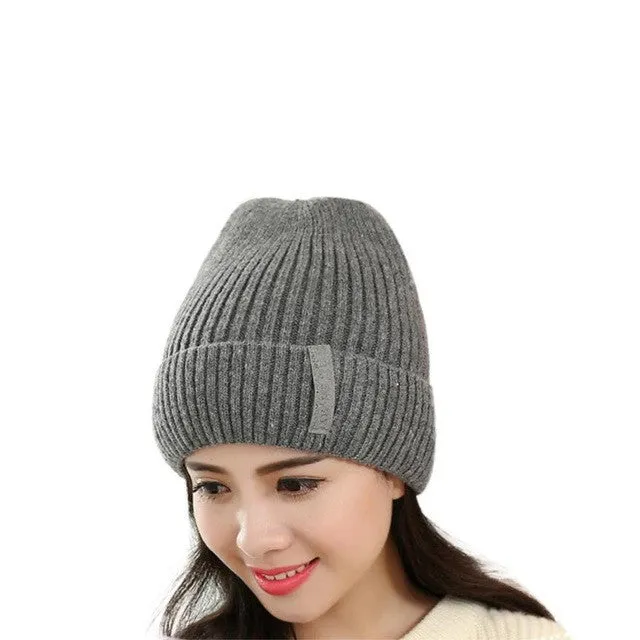 Hot Selling Women 2 Use Beanies Knitted Wool  Warm Female Hats For Women Girls Pompon Ball Skullies Caps Bonnet GS