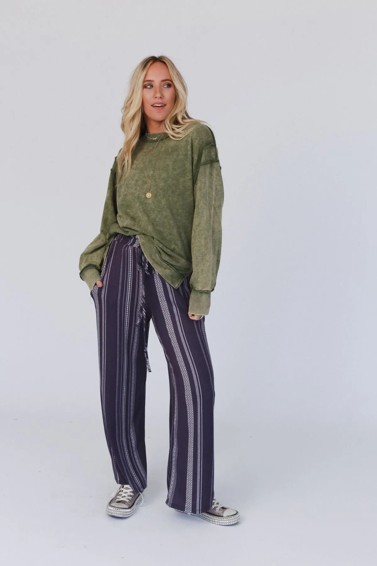 Jasper Wide Leg Drawstring Pant - Navy