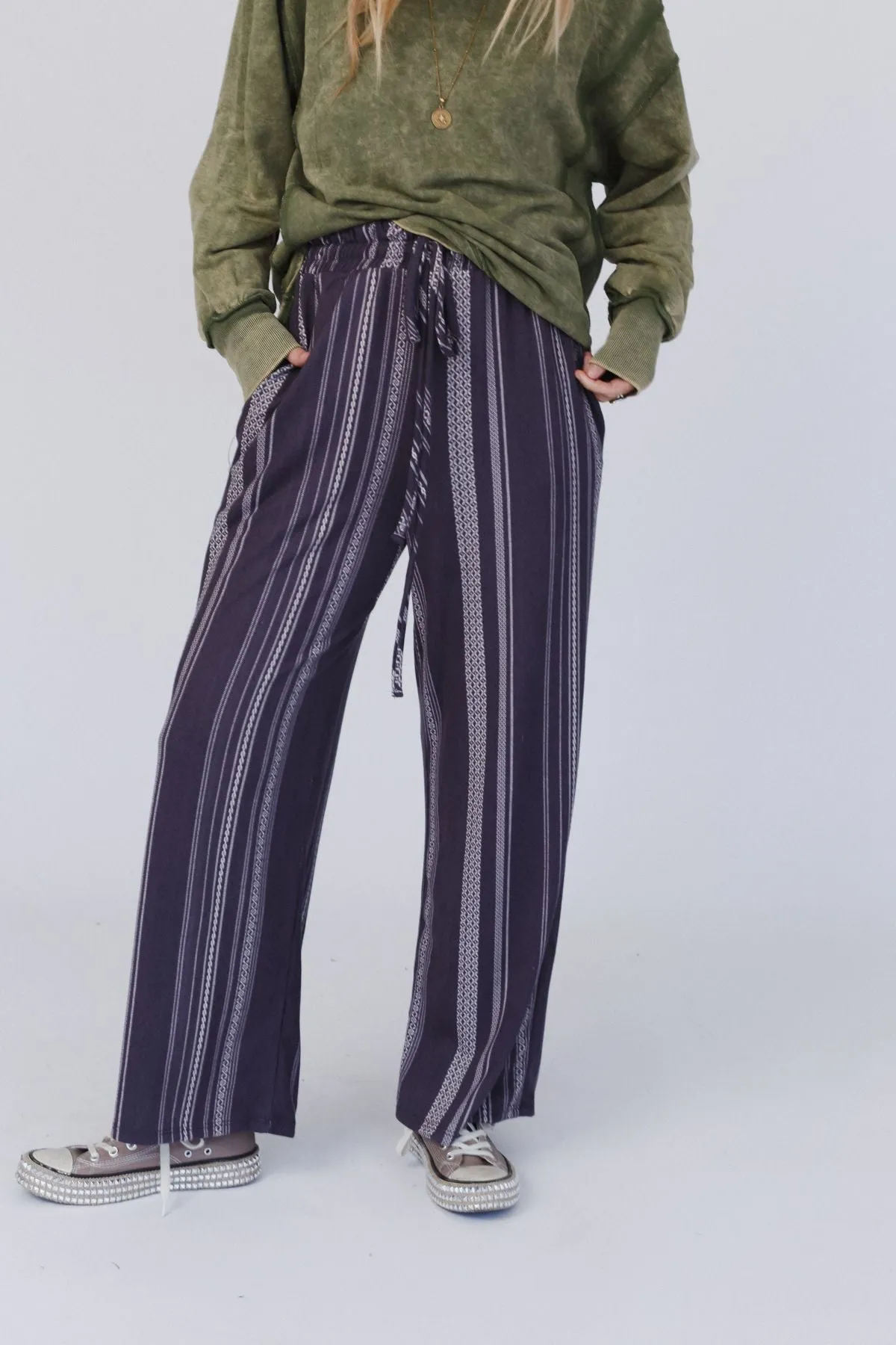 Jasper Wide Leg Drawstring Pant - Navy