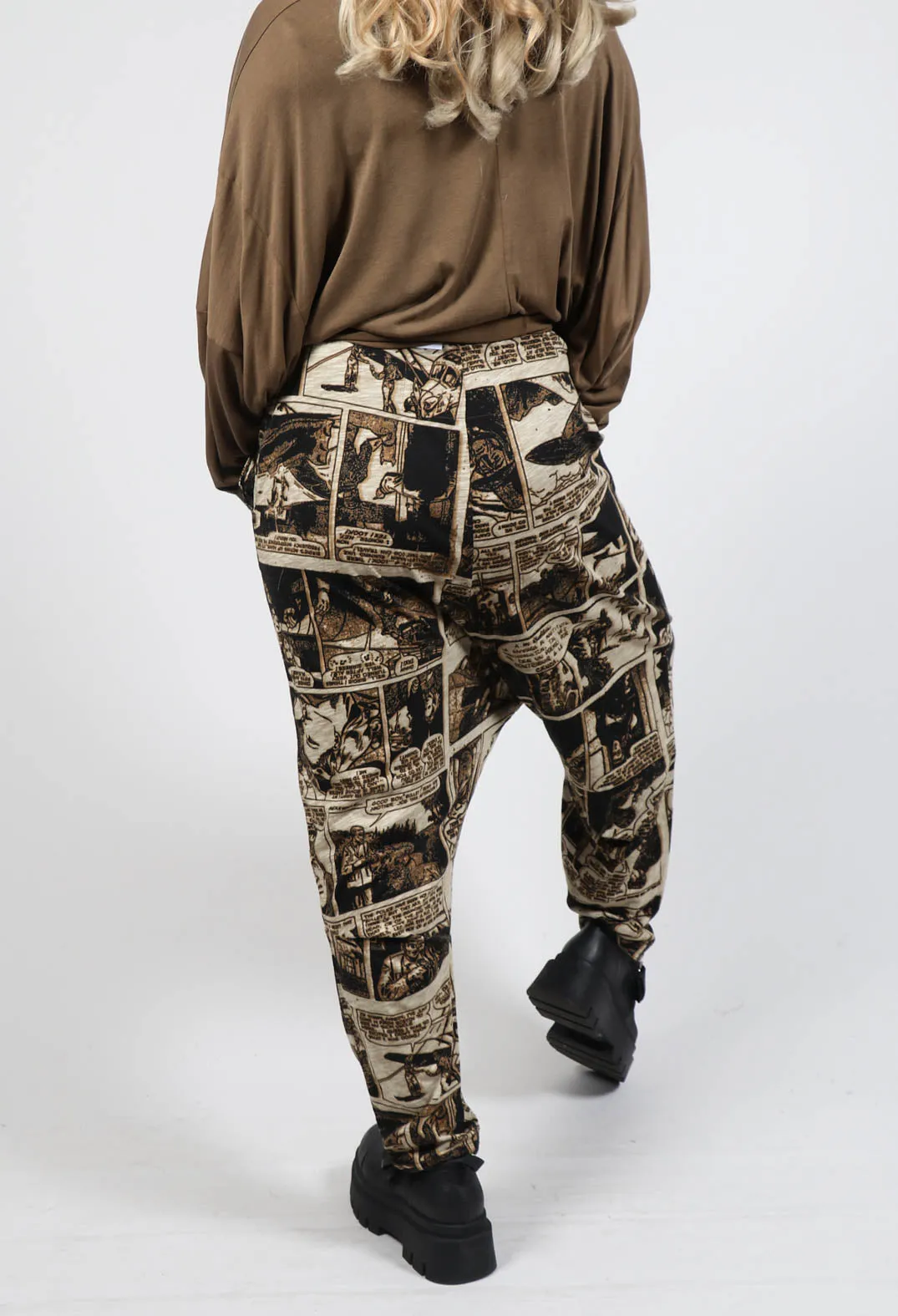 Jersey Drop Crotch Trousers in Bronze Print