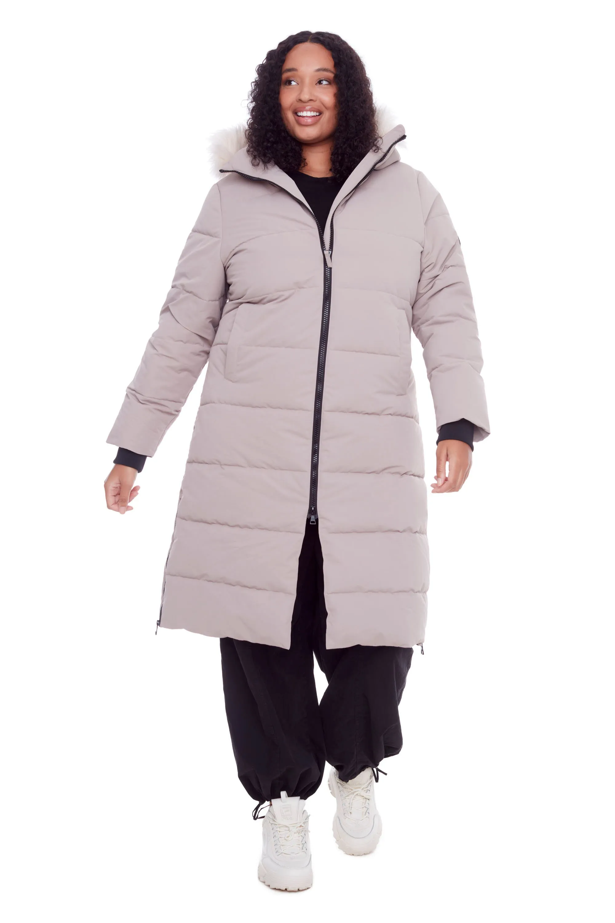 KLUANE PLUS | WOMEN'S VEGAN DOWN (RECYCLED) ULTRA LONG LENGTH PARKA, LIGHT TAUPE (PLUS SIZE)