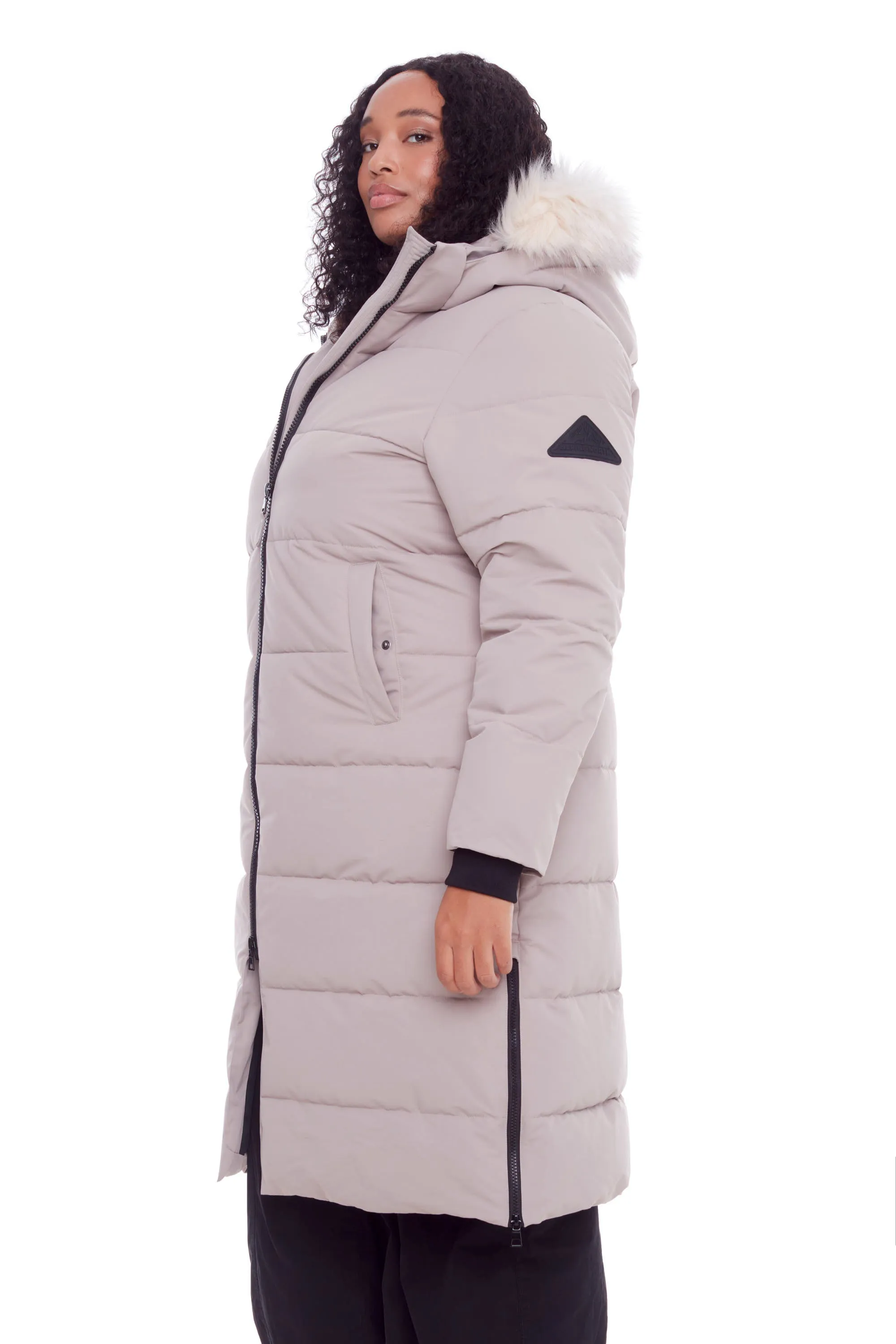 KLUANE PLUS | WOMEN'S VEGAN DOWN (RECYCLED) ULTRA LONG LENGTH PARKA, LIGHT TAUPE (PLUS SIZE)