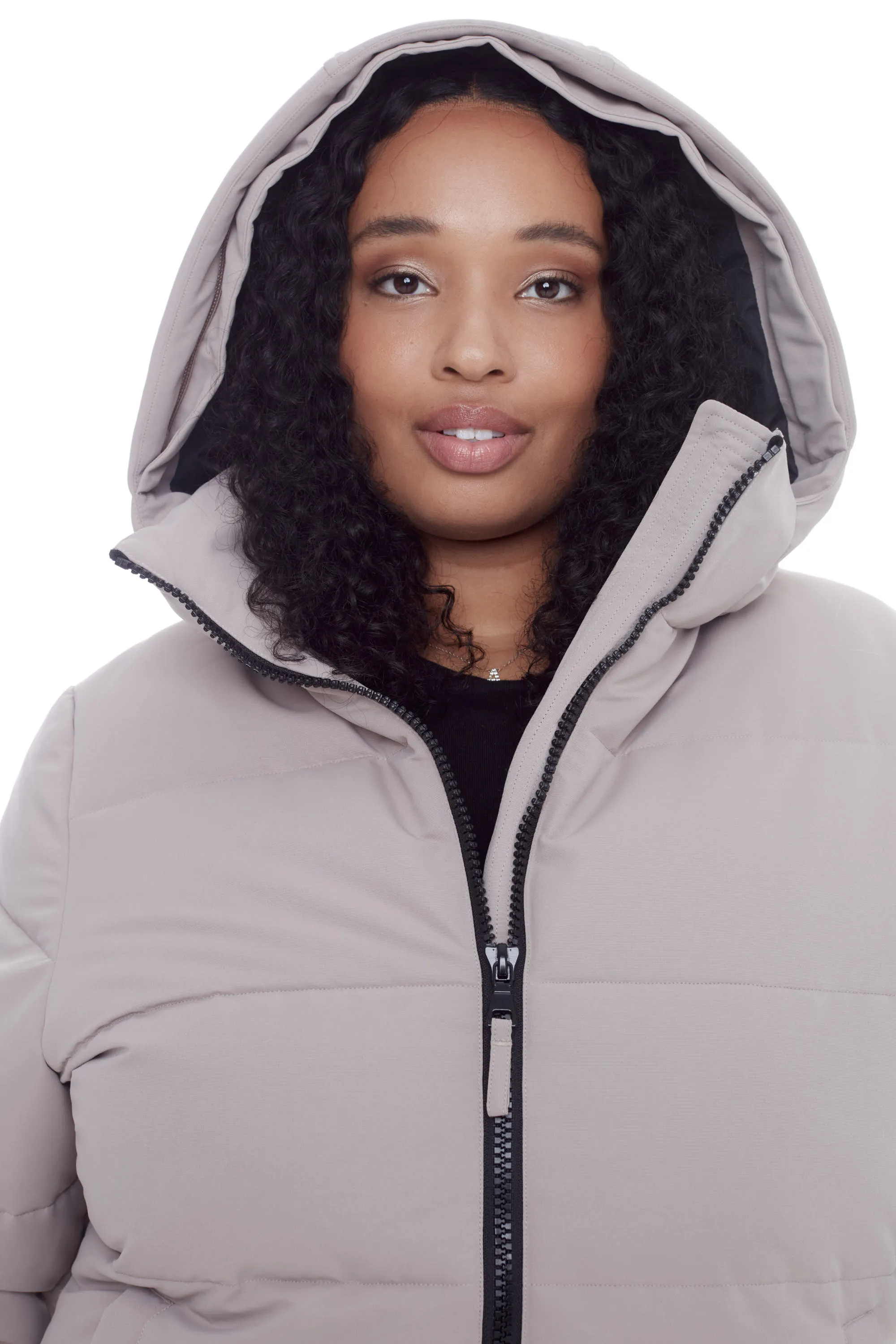 KLUANE PLUS | WOMEN'S VEGAN DOWN (RECYCLED) ULTRA LONG LENGTH PARKA, LIGHT TAUPE (PLUS SIZE)