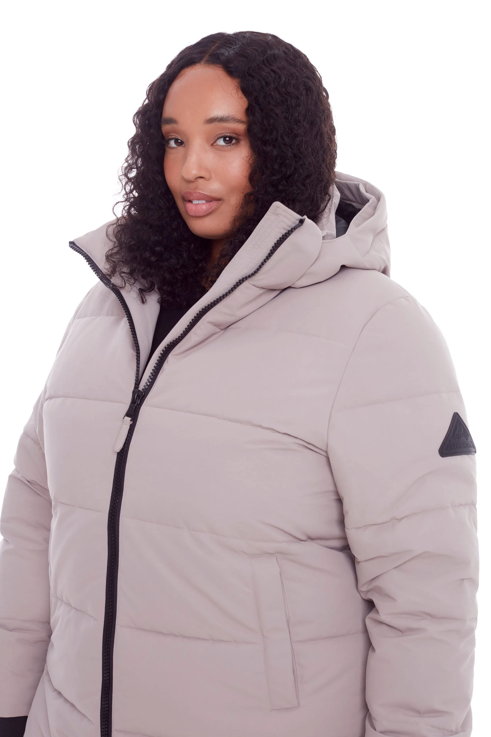 KLUANE PLUS | WOMEN'S VEGAN DOWN (RECYCLED) ULTRA LONG LENGTH PARKA, LIGHT TAUPE (PLUS SIZE)