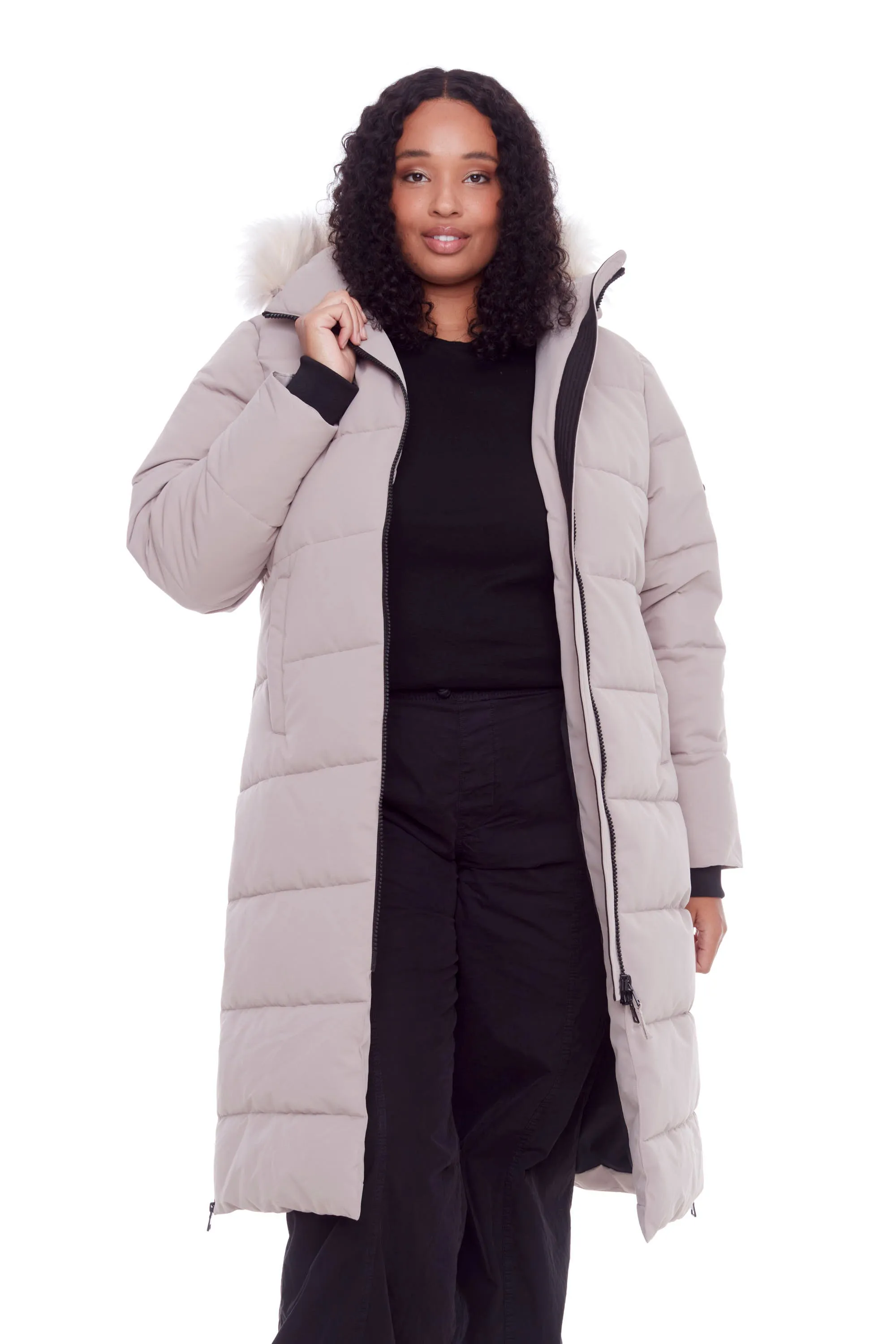 KLUANE PLUS | WOMEN'S VEGAN DOWN (RECYCLED) ULTRA LONG LENGTH PARKA, LIGHT TAUPE (PLUS SIZE)