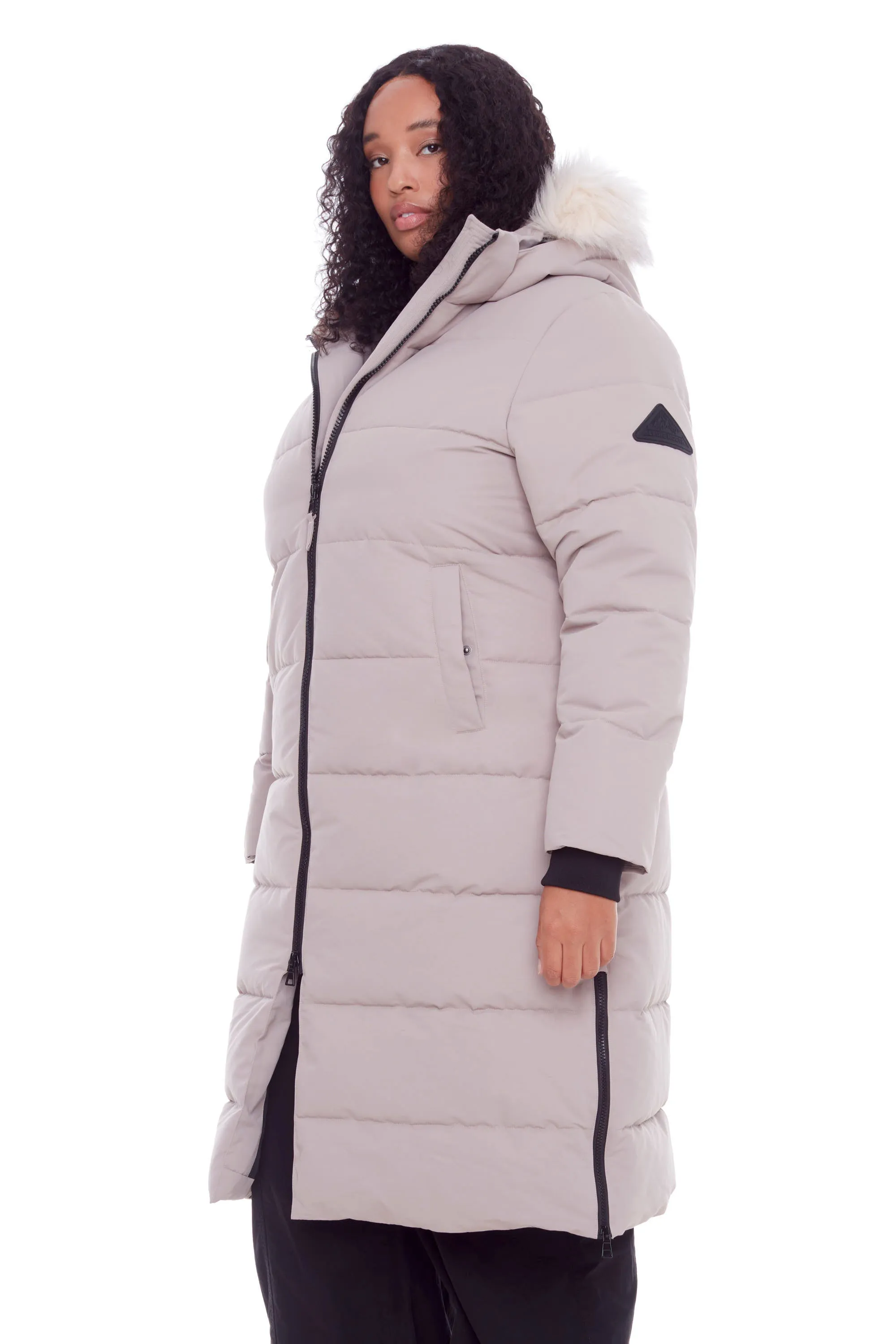 KLUANE PLUS | WOMEN'S VEGAN DOWN (RECYCLED) ULTRA LONG LENGTH PARKA, LIGHT TAUPE (PLUS SIZE)