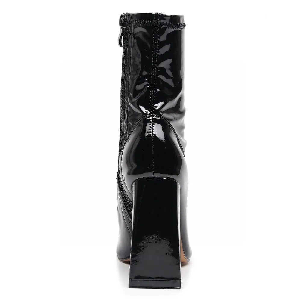 La Gogo Ankle Boot - Black Wet Look - Rubber Sole