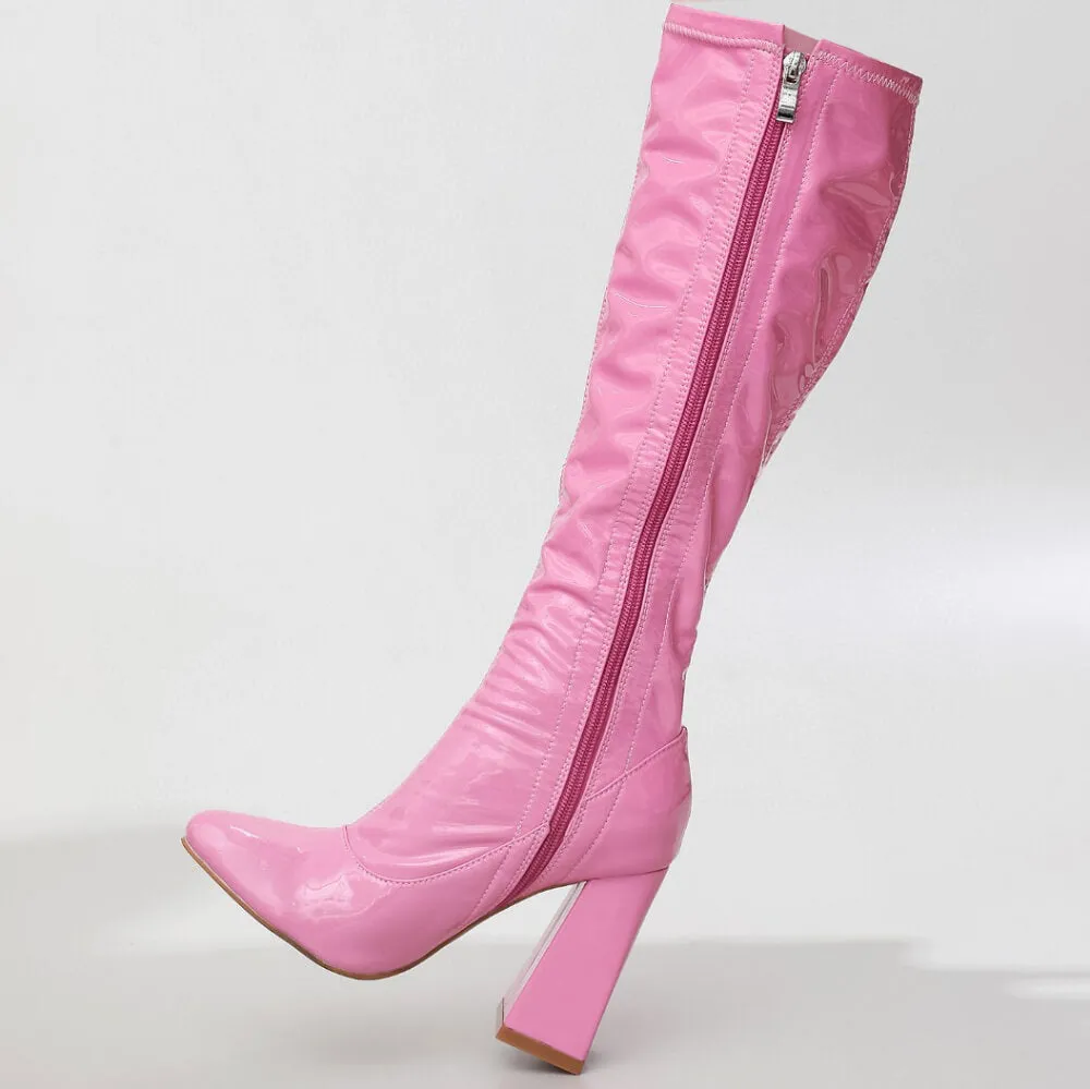 La Gogo Calf Boot - Pink Wet Look - Street Sole