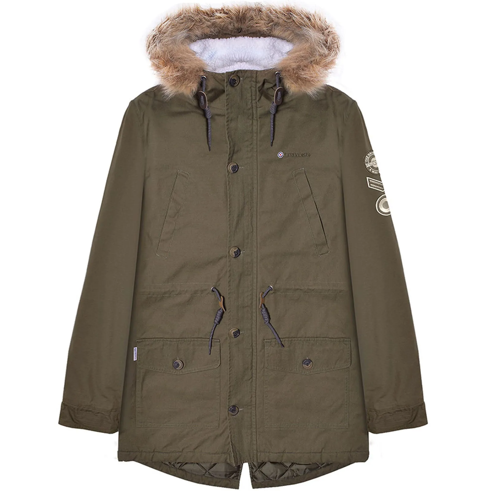 Lambretta Sherpa Lined Faux Fur Hooded Parka Jacket - Khaki