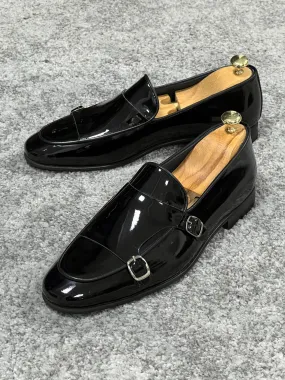 Lenzi Special Edition Neolite Sole Double Monk Shiney Leather Black Shoes