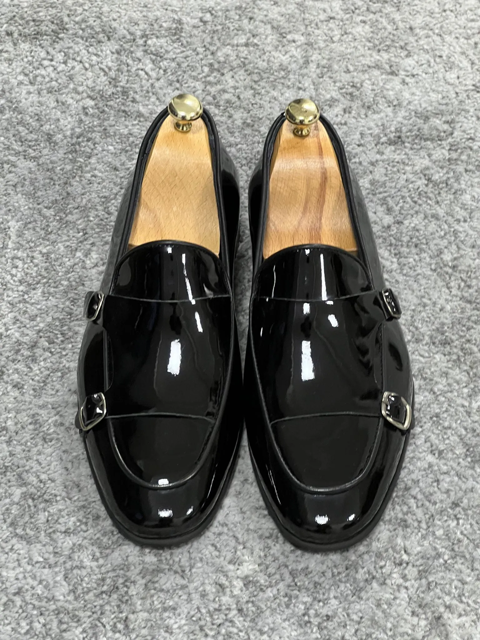 Lenzi Special Edition Neolite Sole Double Monk Shiney Leather Black Shoes