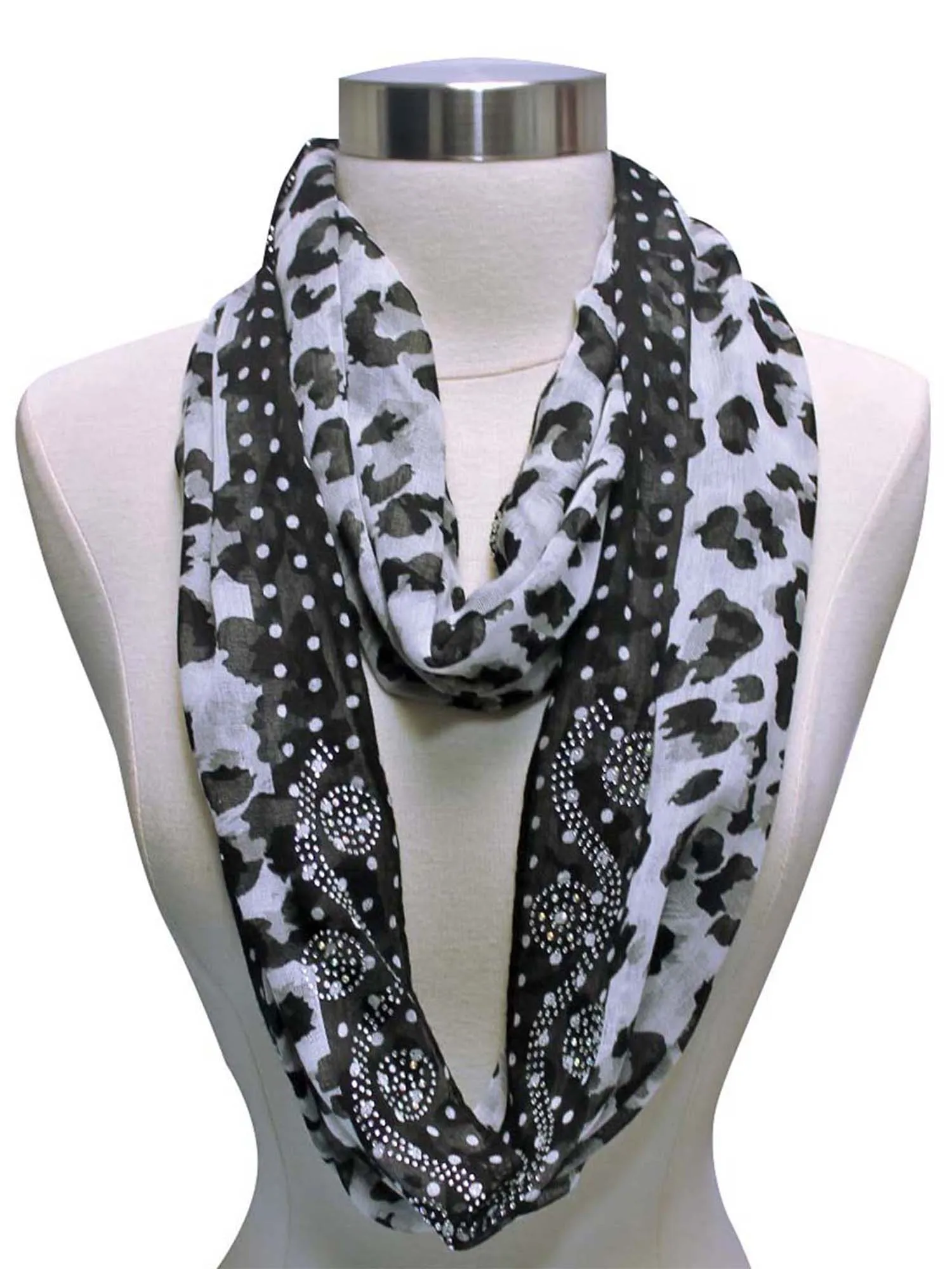 Leopard Print Infinity Scarf With Rhinestone Design