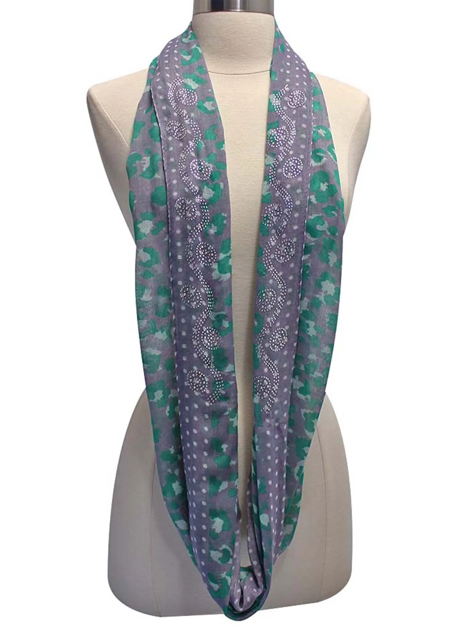 Leopard Print Infinity Scarf With Rhinestone Design