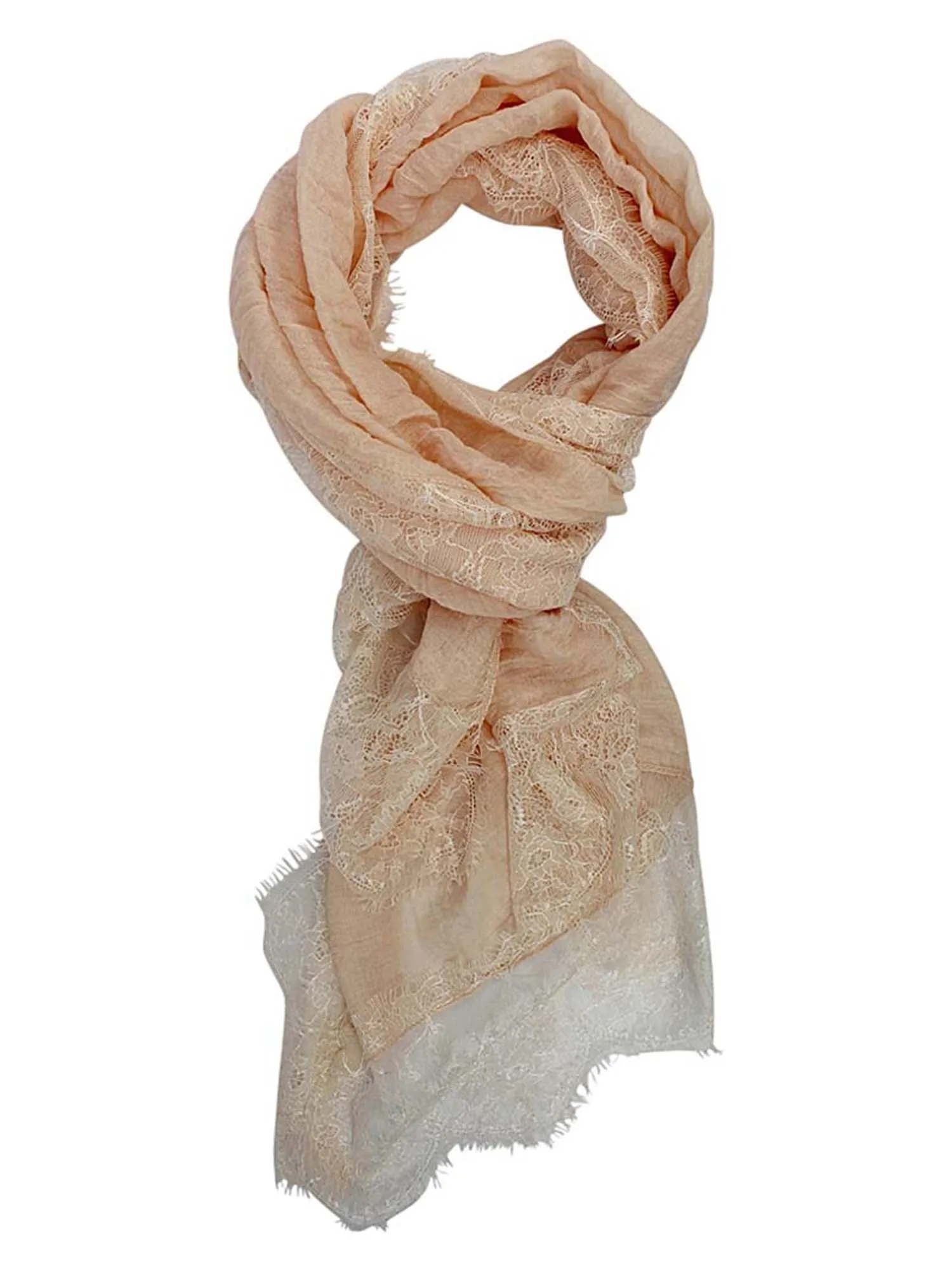 Lightweight Gauze Oblong Scarf With Lace Edging