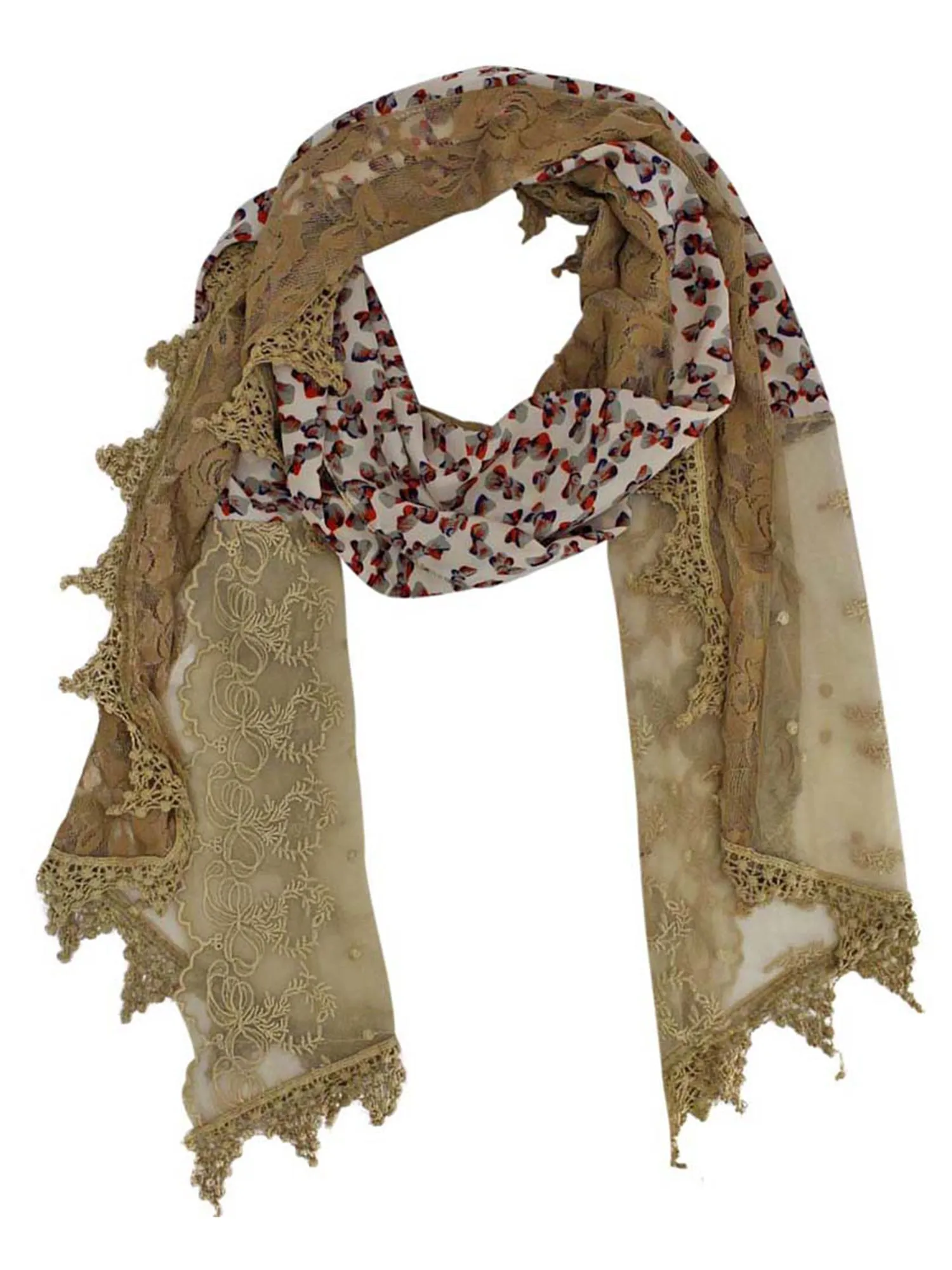 Lightweight Lace Scarf With Bow Print