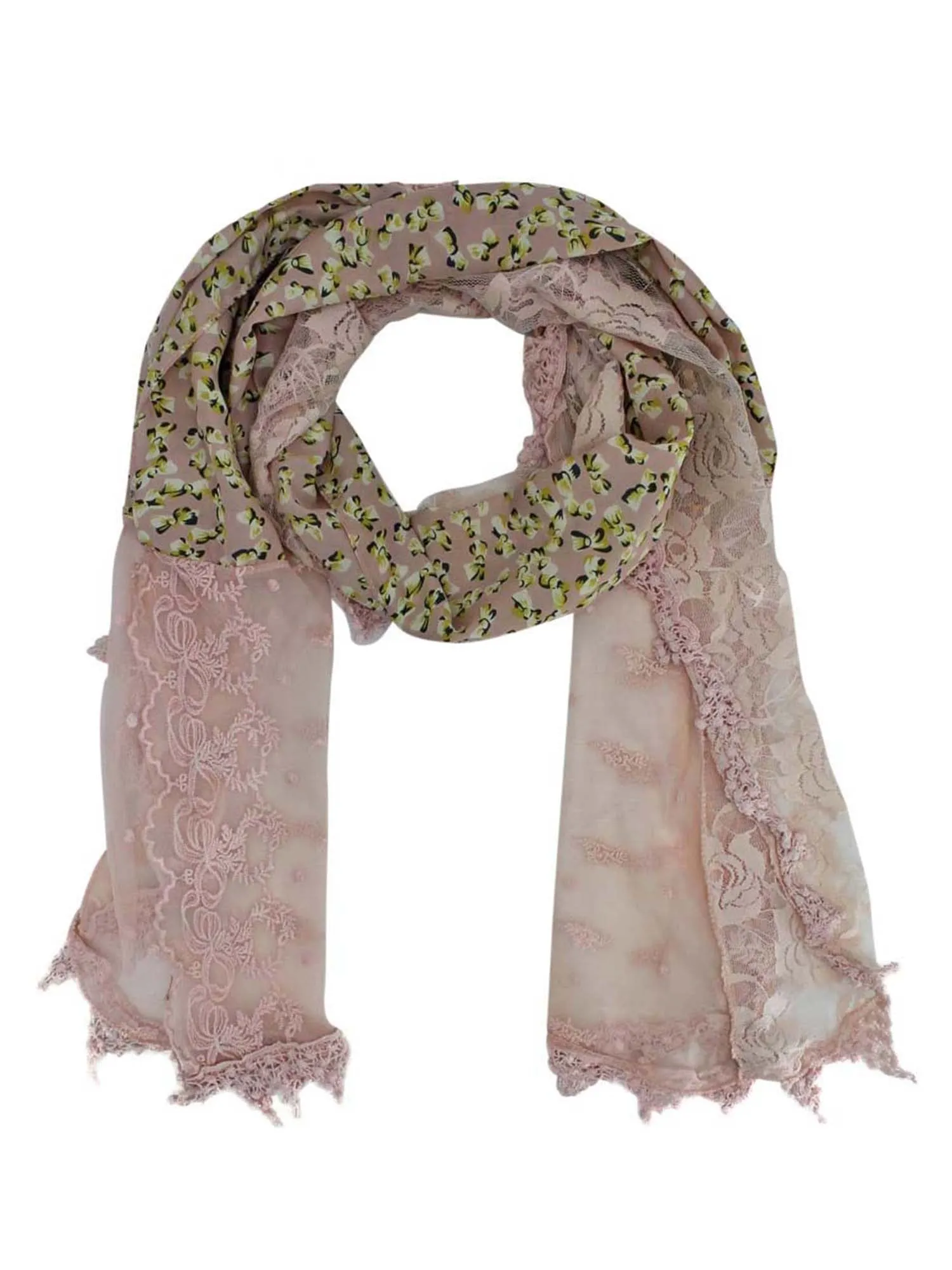 Lightweight Lace Scarf With Bow Print