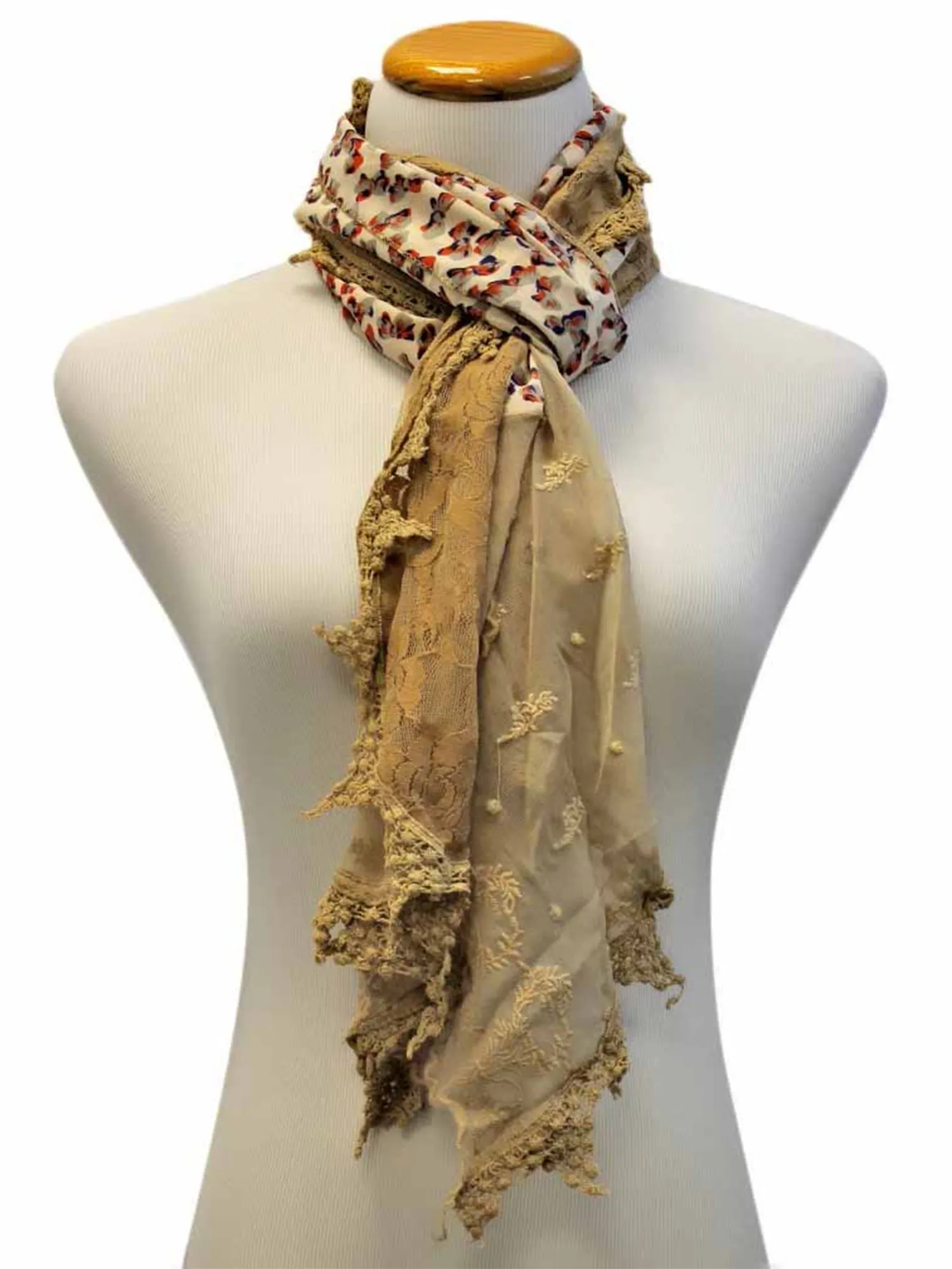 Lightweight Lace Scarf With Bow Print