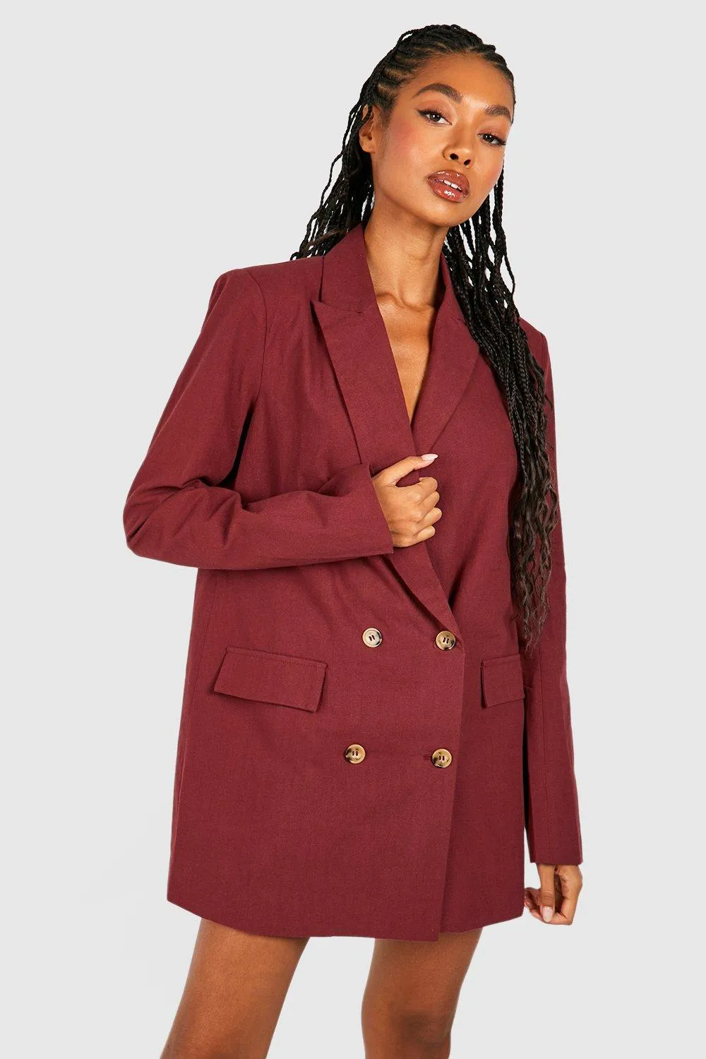 Linen Look Double Breasted Oversized Blazer Dress