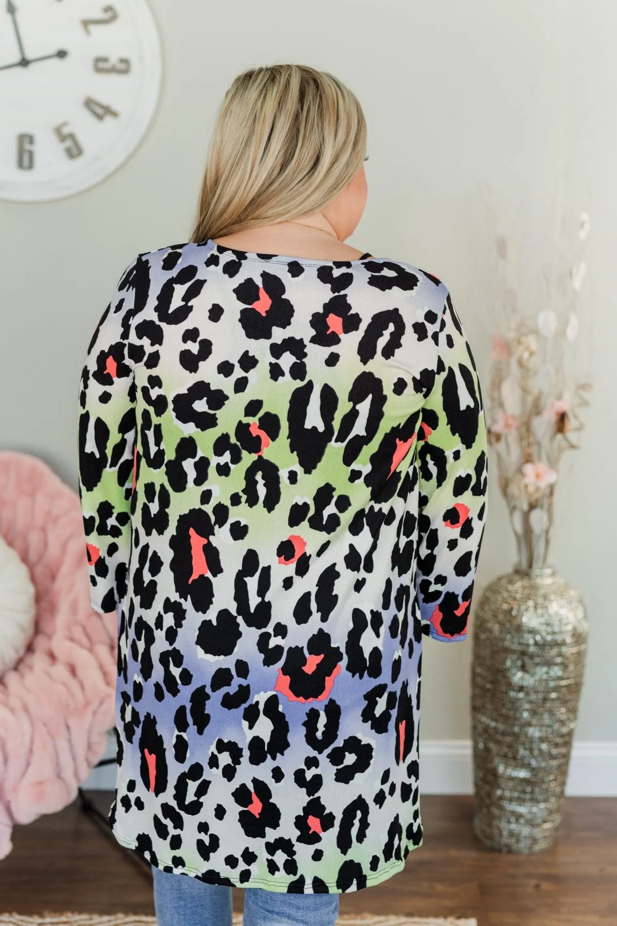 Lovely Life Of Mine Leopard Cardigan- Indigo, Lime, Coral & Ivory