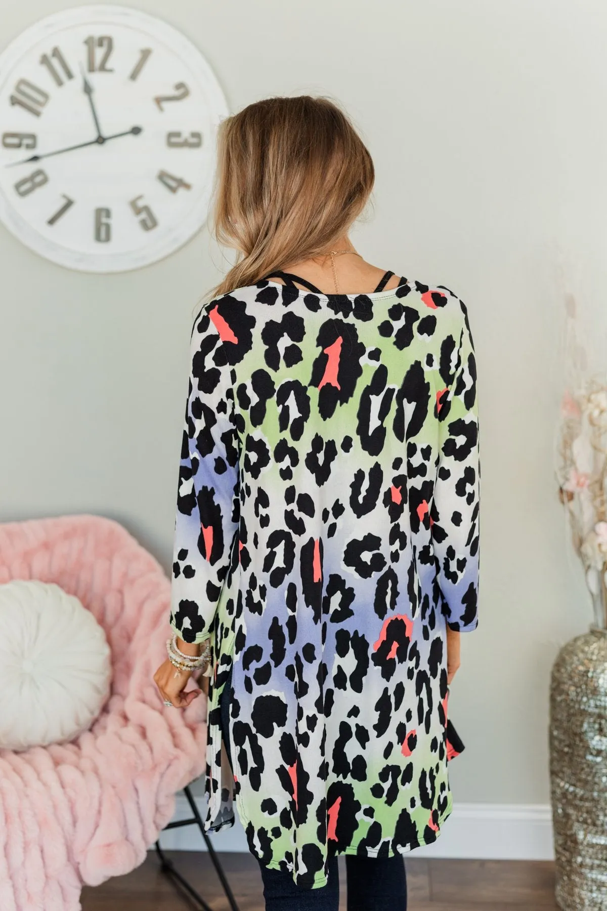 Lovely Life Of Mine Leopard Cardigan- Indigo, Lime, Coral & Ivory