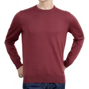 Mens Crew Neck Virgin Wool Made Knitwear in Terracotta with Ribbed Collar, Sleeve Cuffs and Waistband